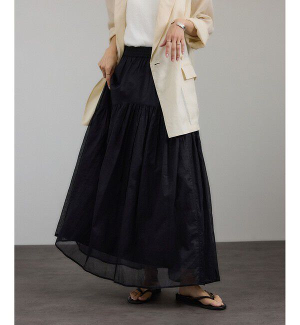 SALON adam et rope'「【WEB限定】コットンオーガンジーギャザースカート 2」|スカート|ブラック(01)