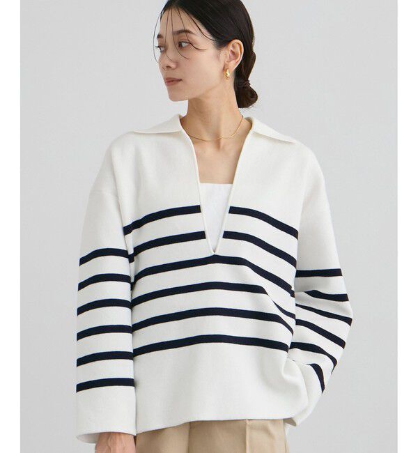 SALON adam et rope'「【WEB限定】スキッパーニットプルオーバー」|ニット・セーター|オフホワイト(15)