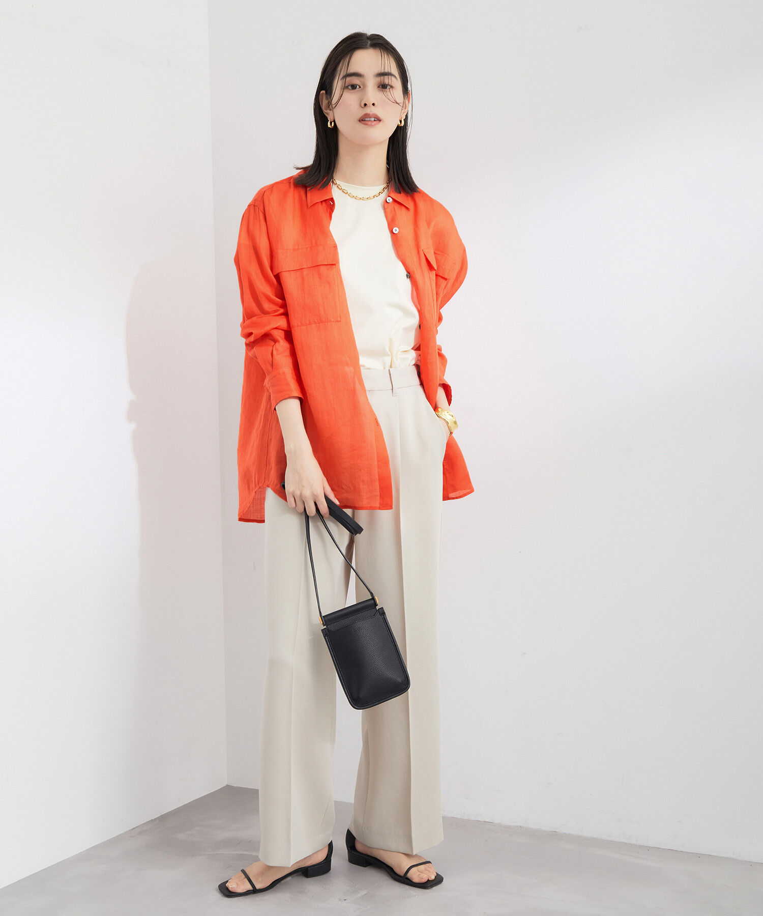 ROPE「【洗える】ラミーフラップポケットシアーシャツ/一部カラーセットアップ対応」|シャツ・ブラウス|