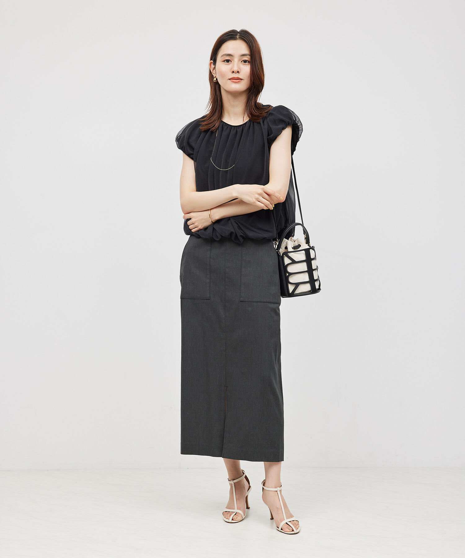 ROPE「【洗える】【新色追加】コットンリネンポケット付きタイトスカート」|スカート|