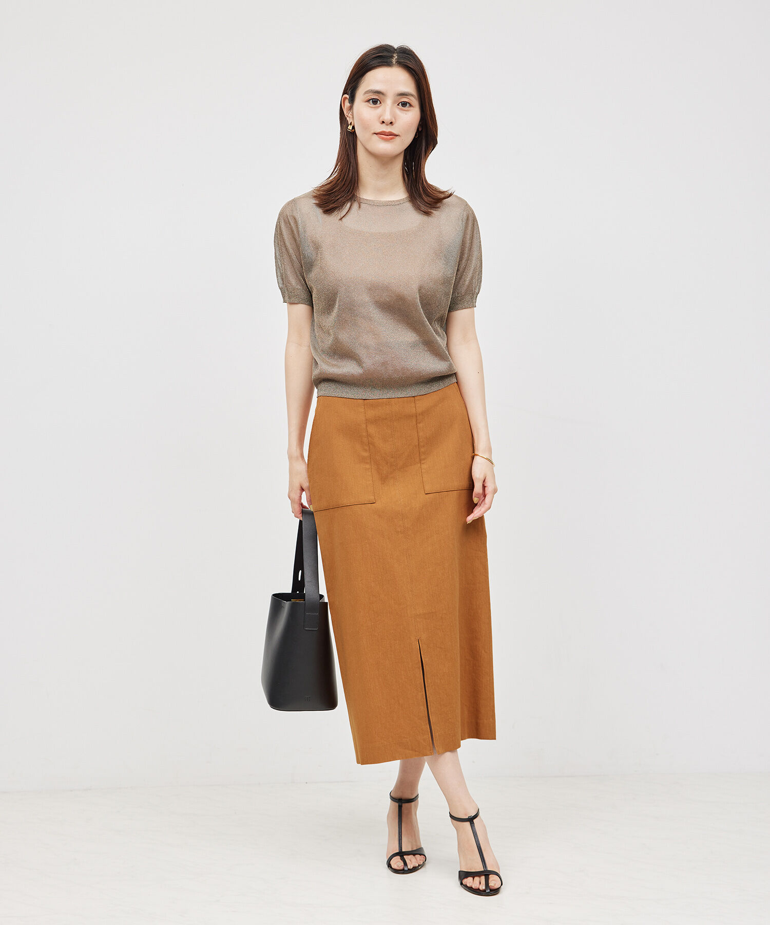 ROPE「【洗える】【新色追加】コットンリネンポケット付きタイトスカート」|スカート|