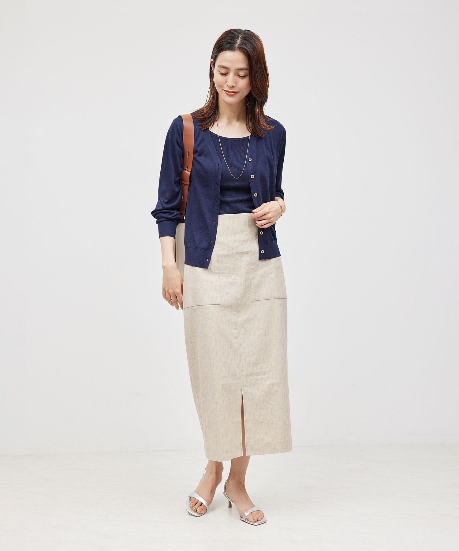 ROPE「【洗える】【新色追加】コットンリネンポケット付きタイトスカート」|スカート|