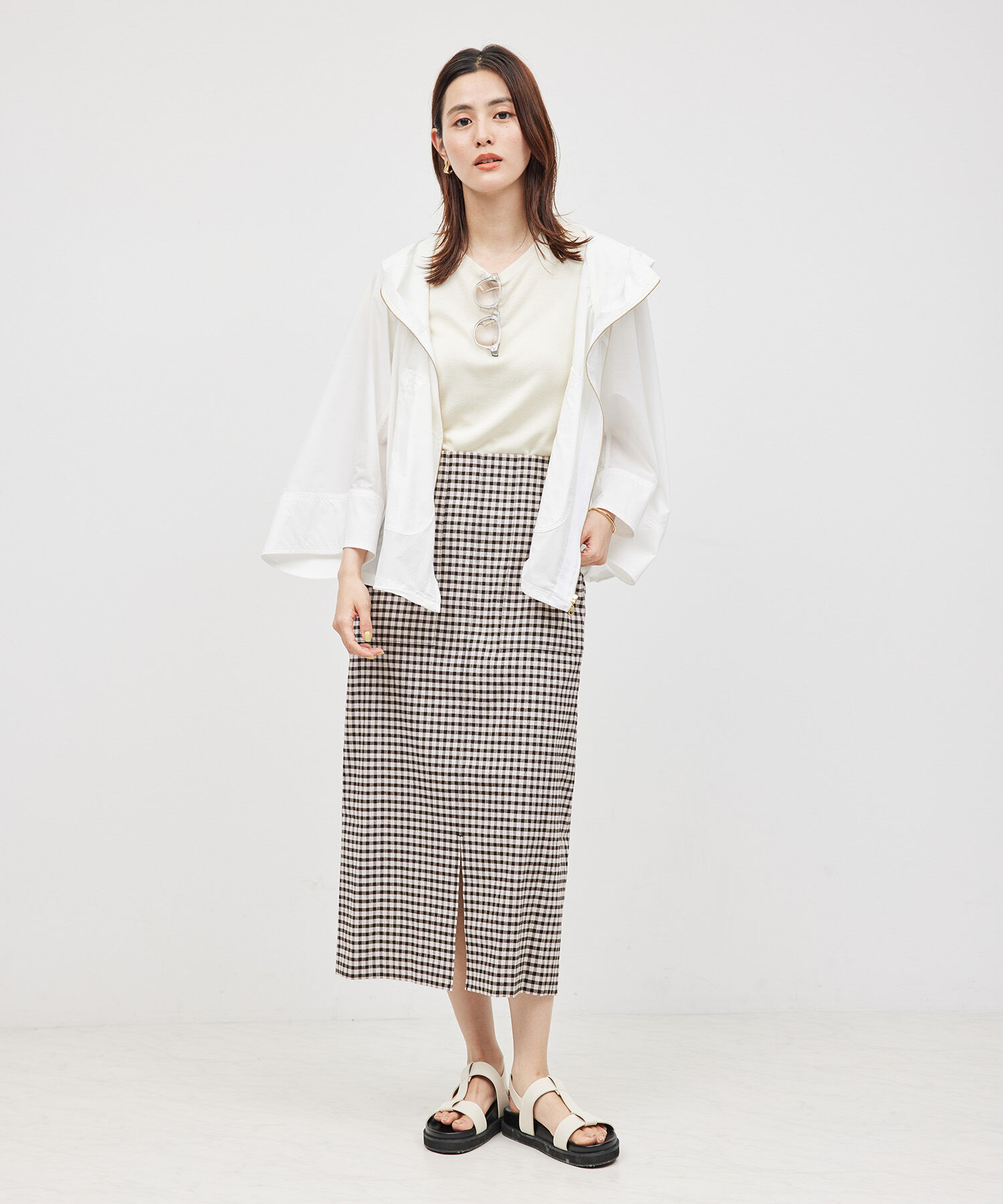 ROPE「【洗える】【新色追加】コットンリネンポケット付きタイトスカート」|スカート|