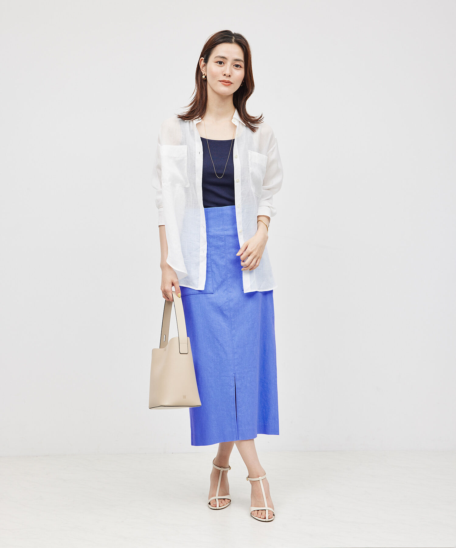 ROPE「【洗える】【新色追加】コットンリネンポケット付きタイトスカート」|スカート|