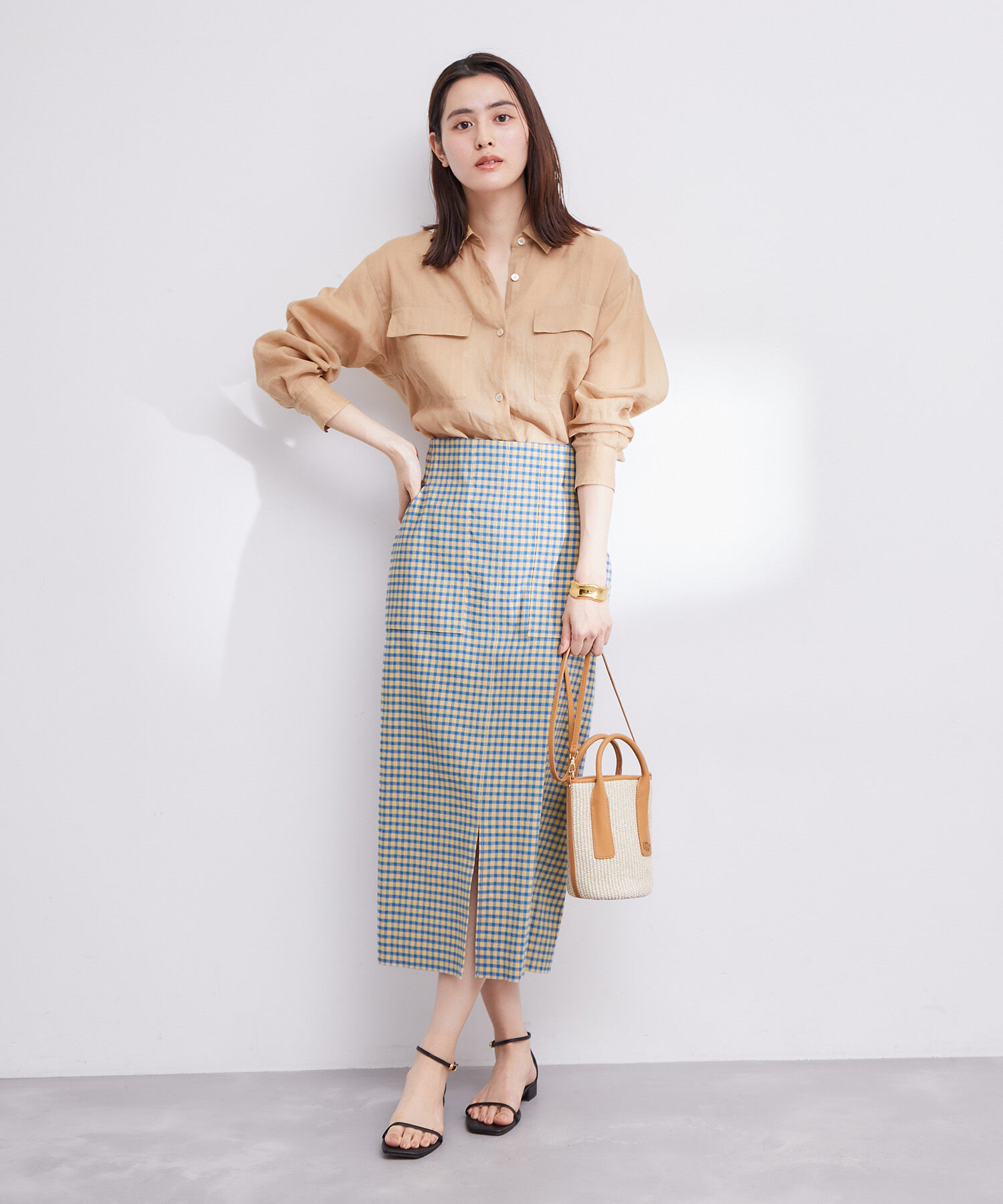 ROPE「【洗える】【新色追加】コットンリネンポケット付きタイトスカート」|スカート|