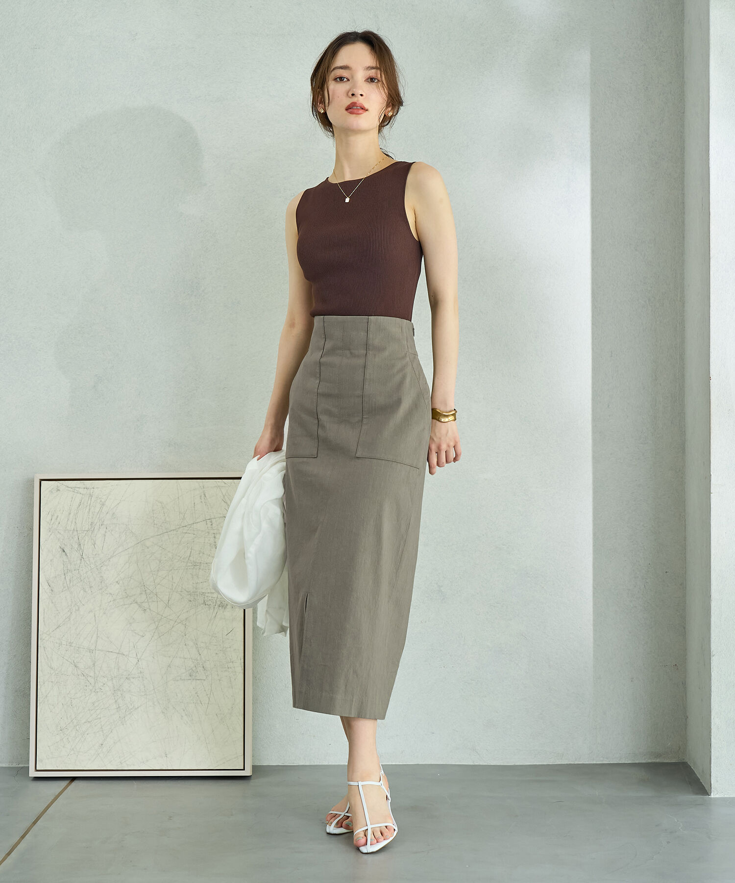 ROPE「【洗える】【新色追加】コットンリネンポケット付きタイトスカート」|スカート|
