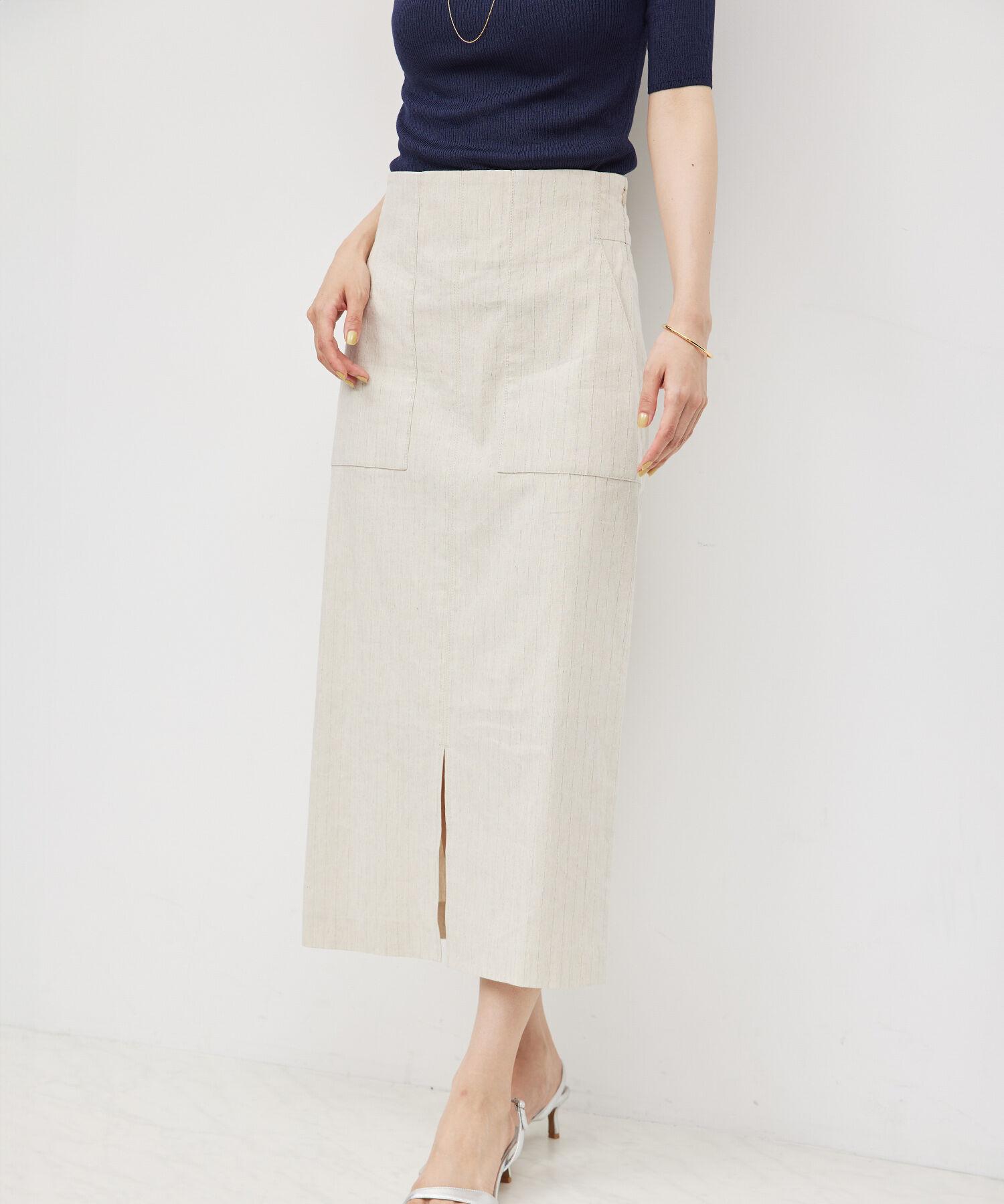 ROPE「【洗える】【新色追加】コットンリネンポケット付きタイトスカート」|スカート|ベージュ(27)