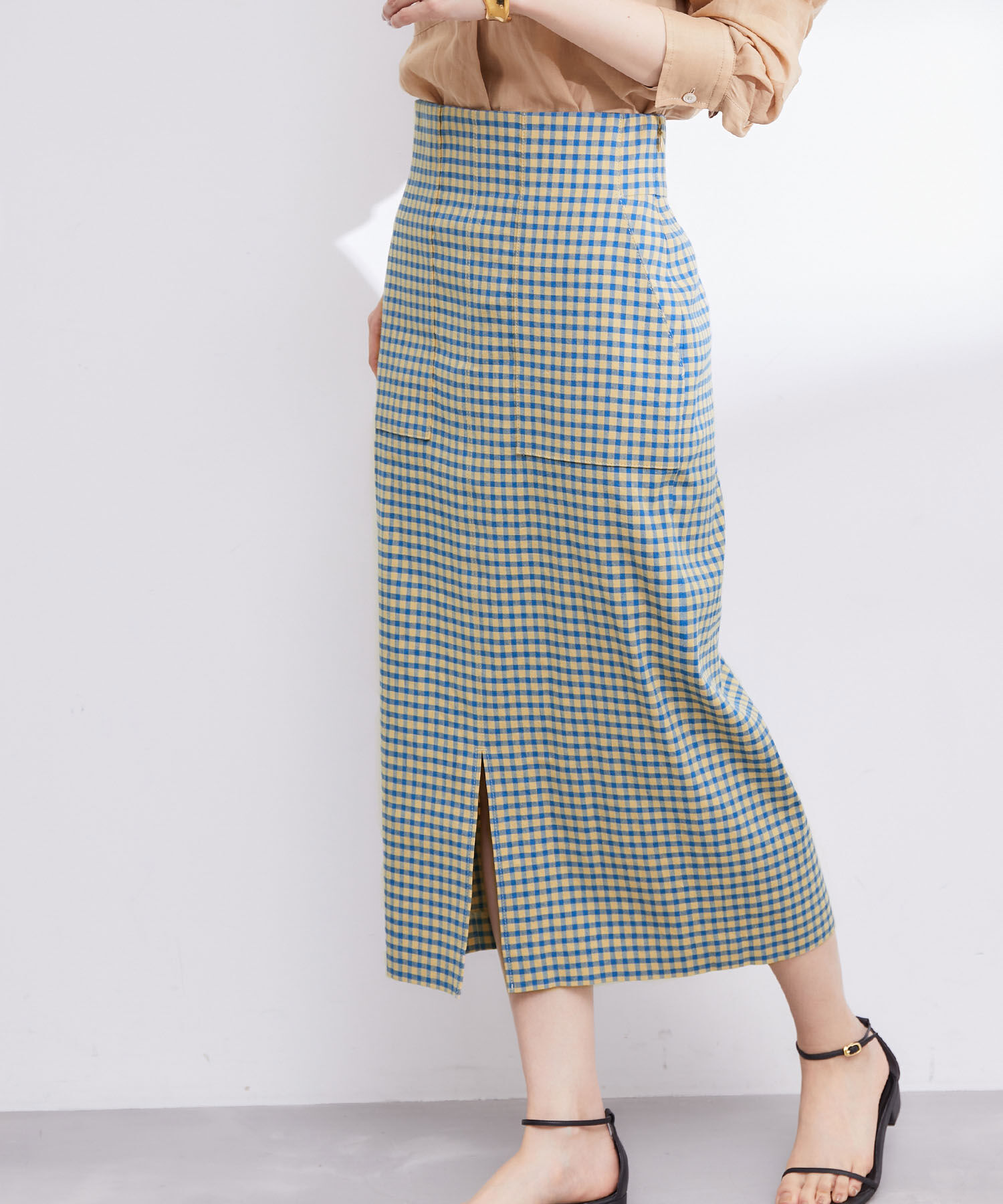 ROPE「【洗える】【新色追加】コットンリネンポケット付きタイトスカート」|スカート|ブルー系(46)