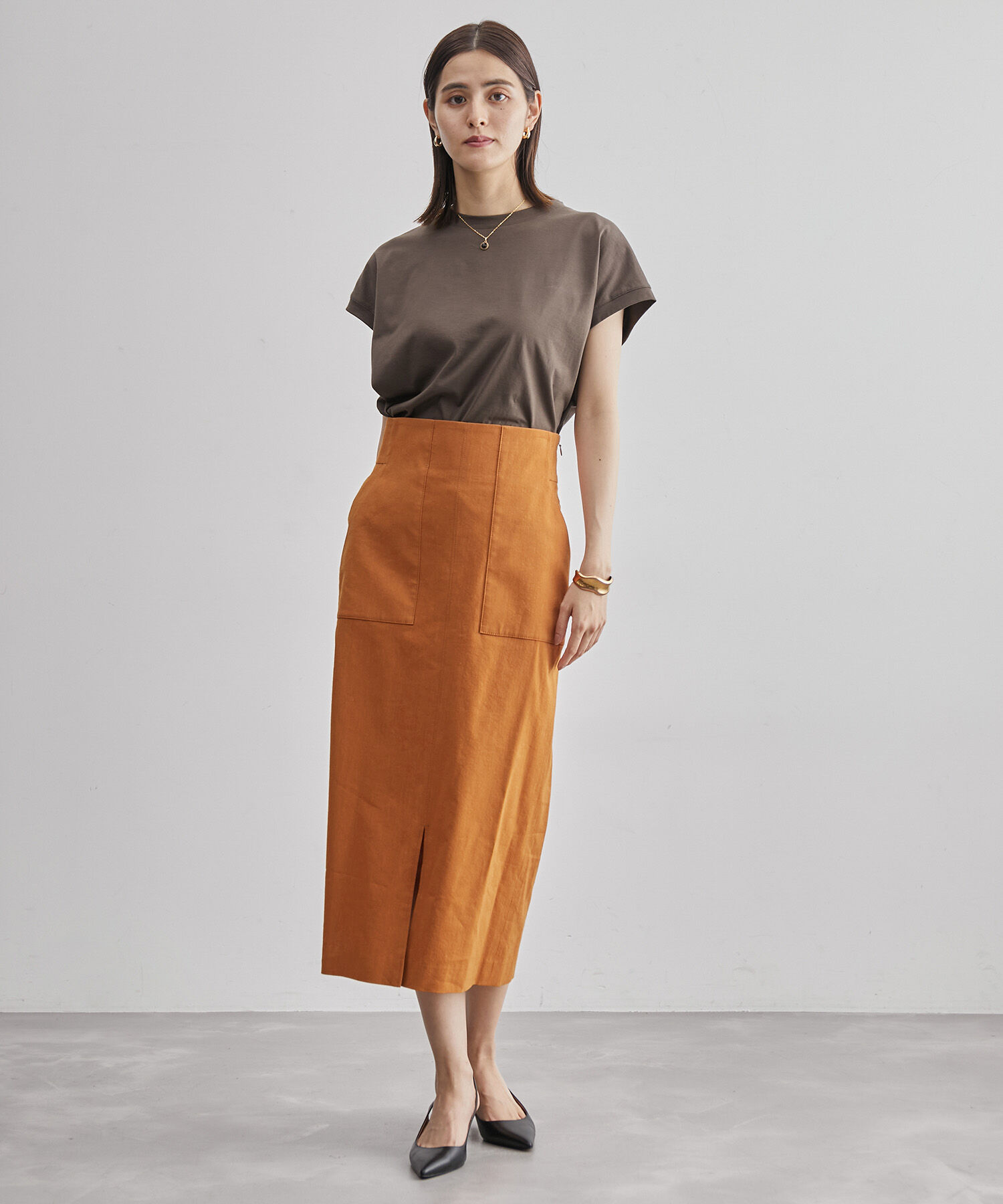 ROPE「【洗える】【新色追加】コットンリネンポケット付きタイトスカート」|スカート|