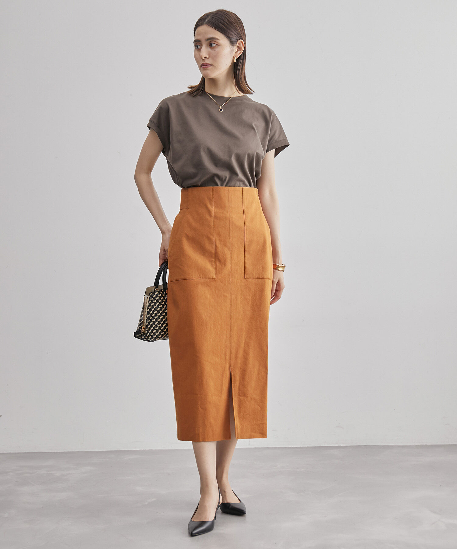 ROPE「【洗える】【新色追加】コットンリネンポケット付きタイトスカート」|スカート|