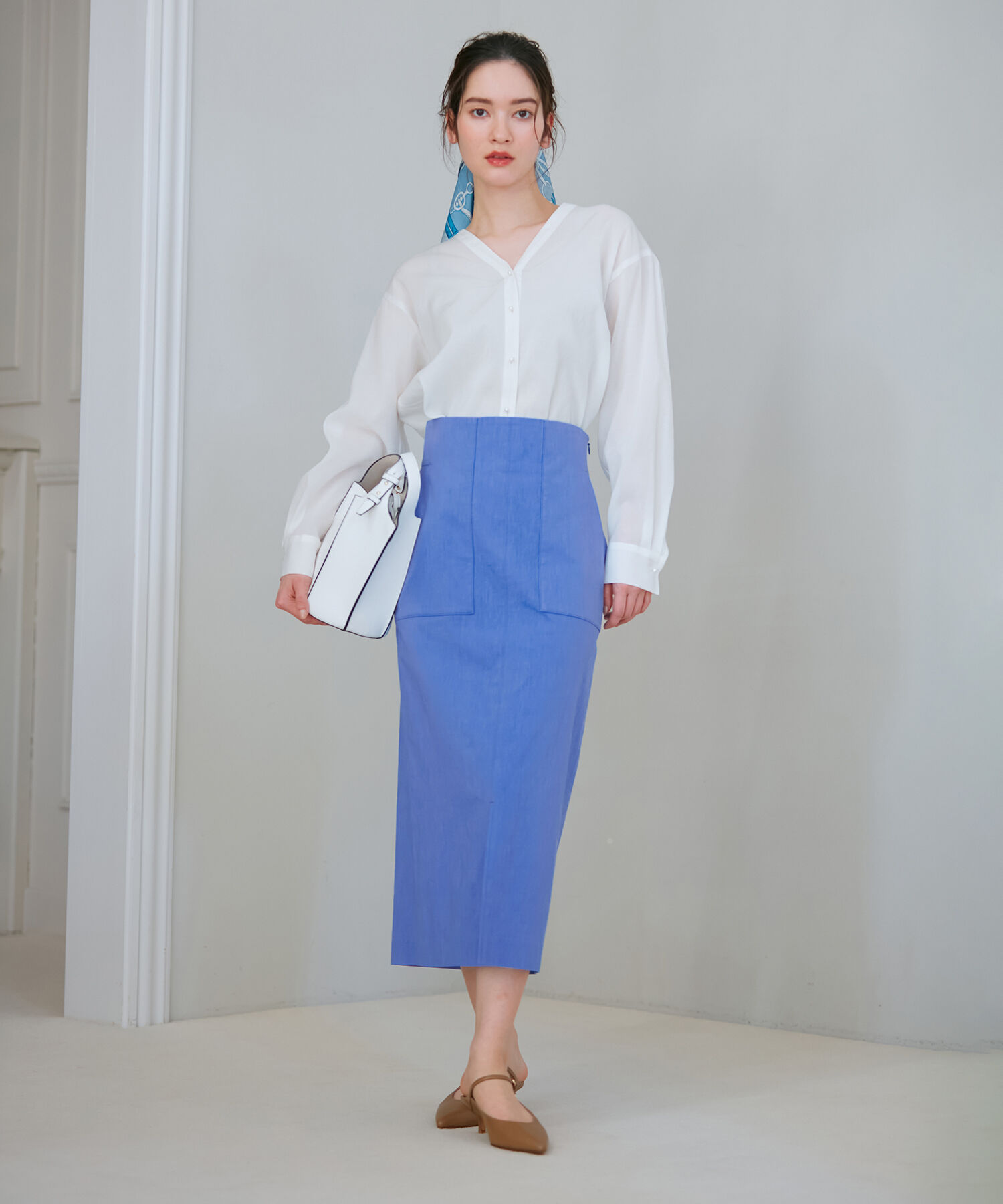 ROPE「【洗える】【新色追加】コットンリネンポケット付きタイトスカート」|スカート|