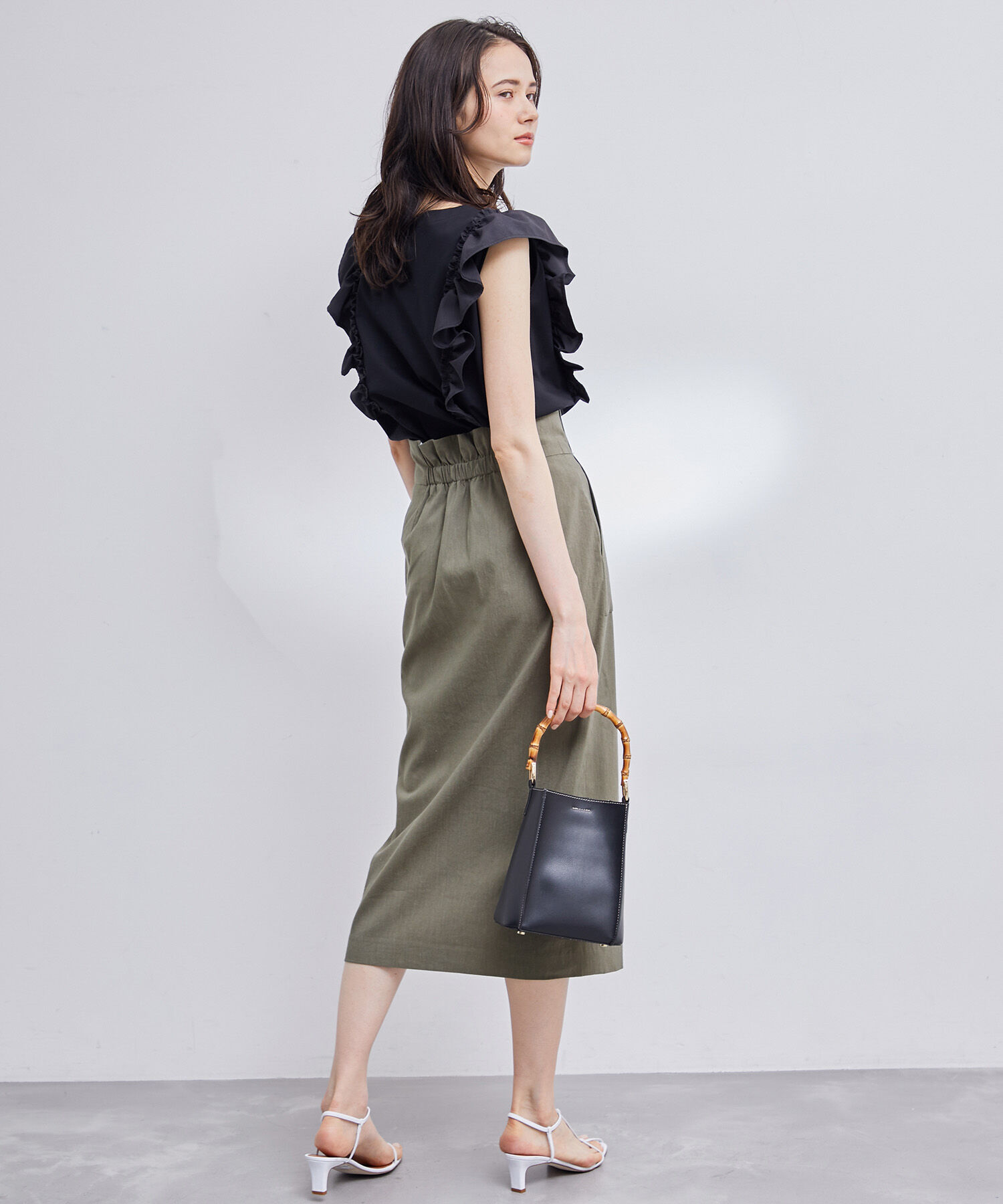 ROPE「【洗える】【新色追加】コットンリネンポケット付きタイトスカート」|スカート|