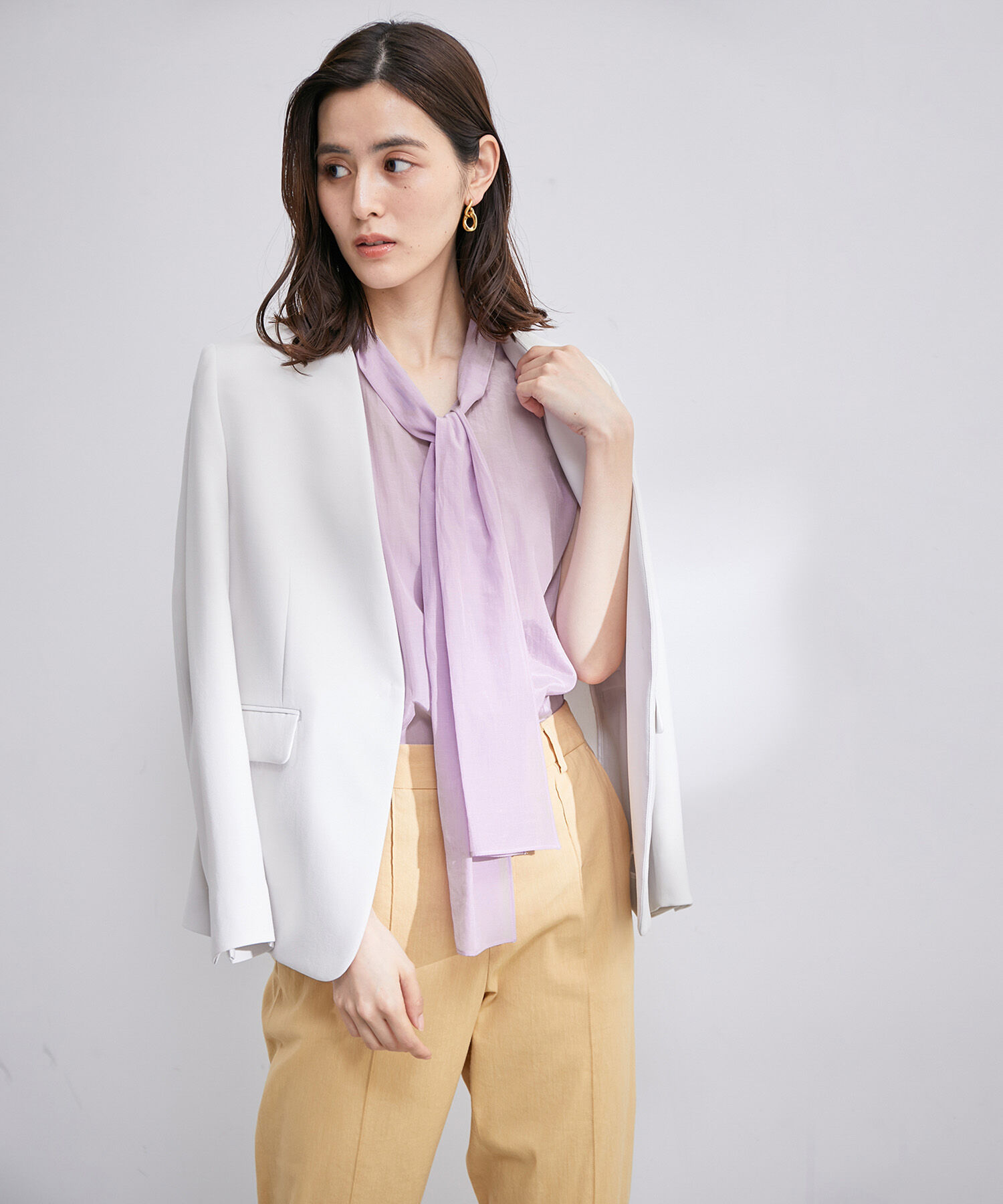 ROPE「【雑誌掲載】【洗える】前後2WAYフレンチスリーブボウタイブラウス/セットアップ対応」|シャツ・ブラウス|