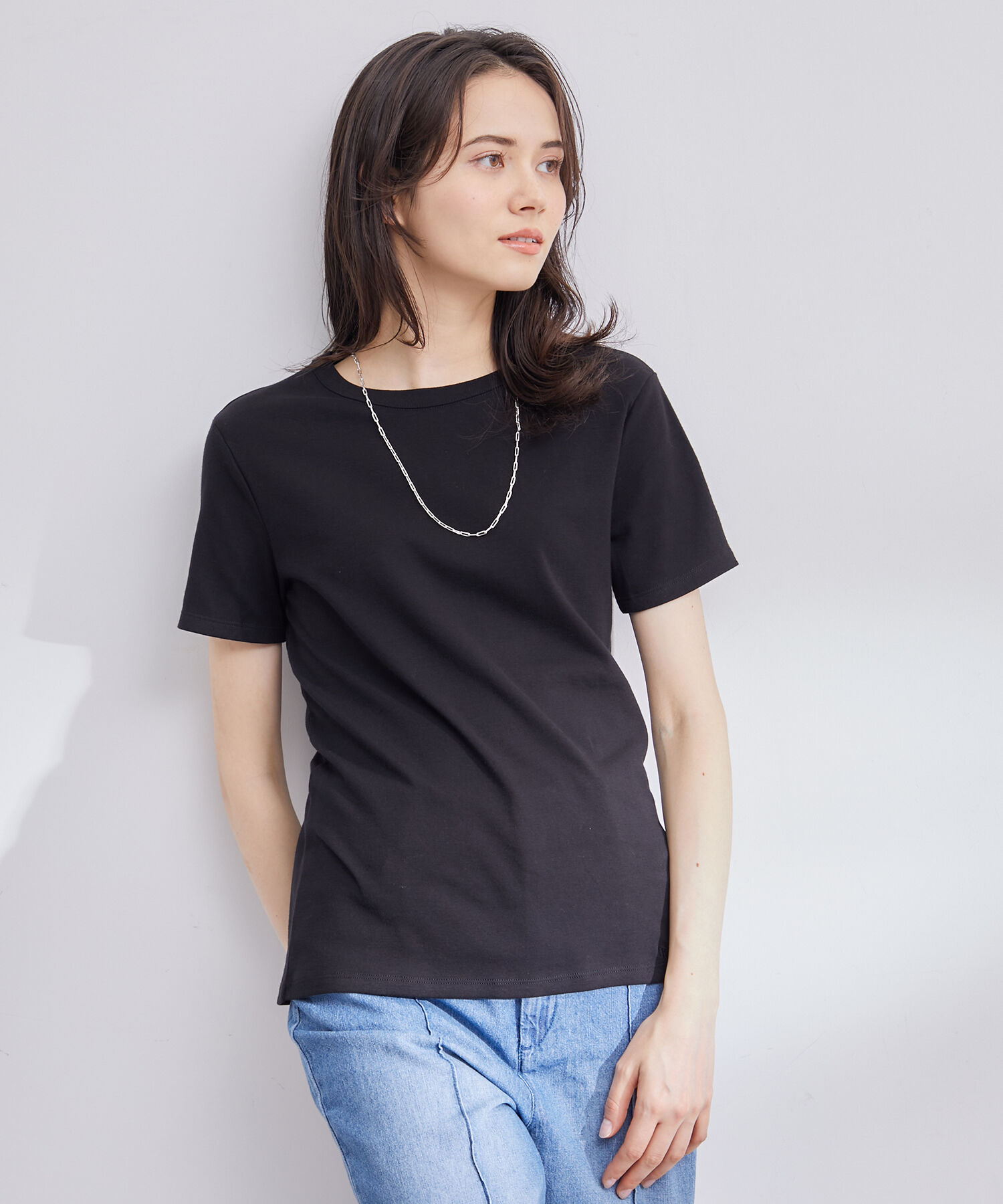 ROPE「【PETIT BATEAU（プチバトー）&times;ROPE'】ラウンドネックTEE」|Tシャツ・カットソー|ブラック(01)