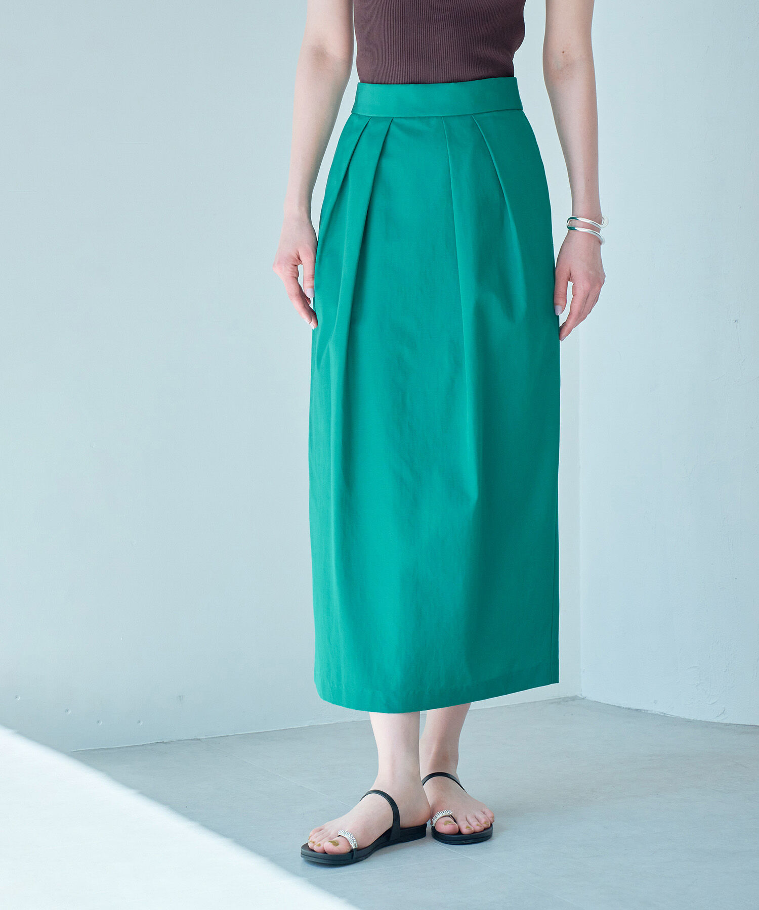 ROPE「フロントタックタイトスカート」|スカート|グリーン(30)
