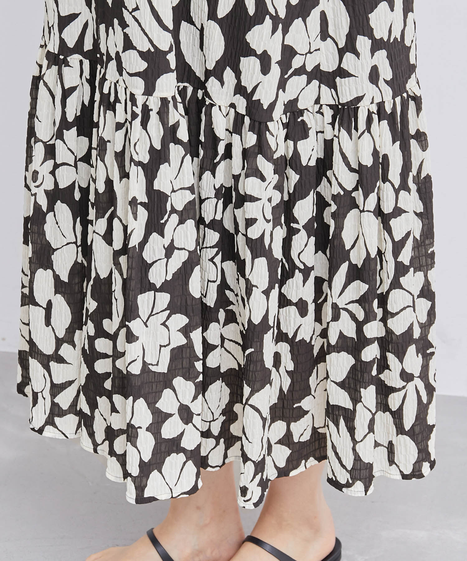 ROPE「プリント＆無地 ティアードワンピース」|ワンピース|