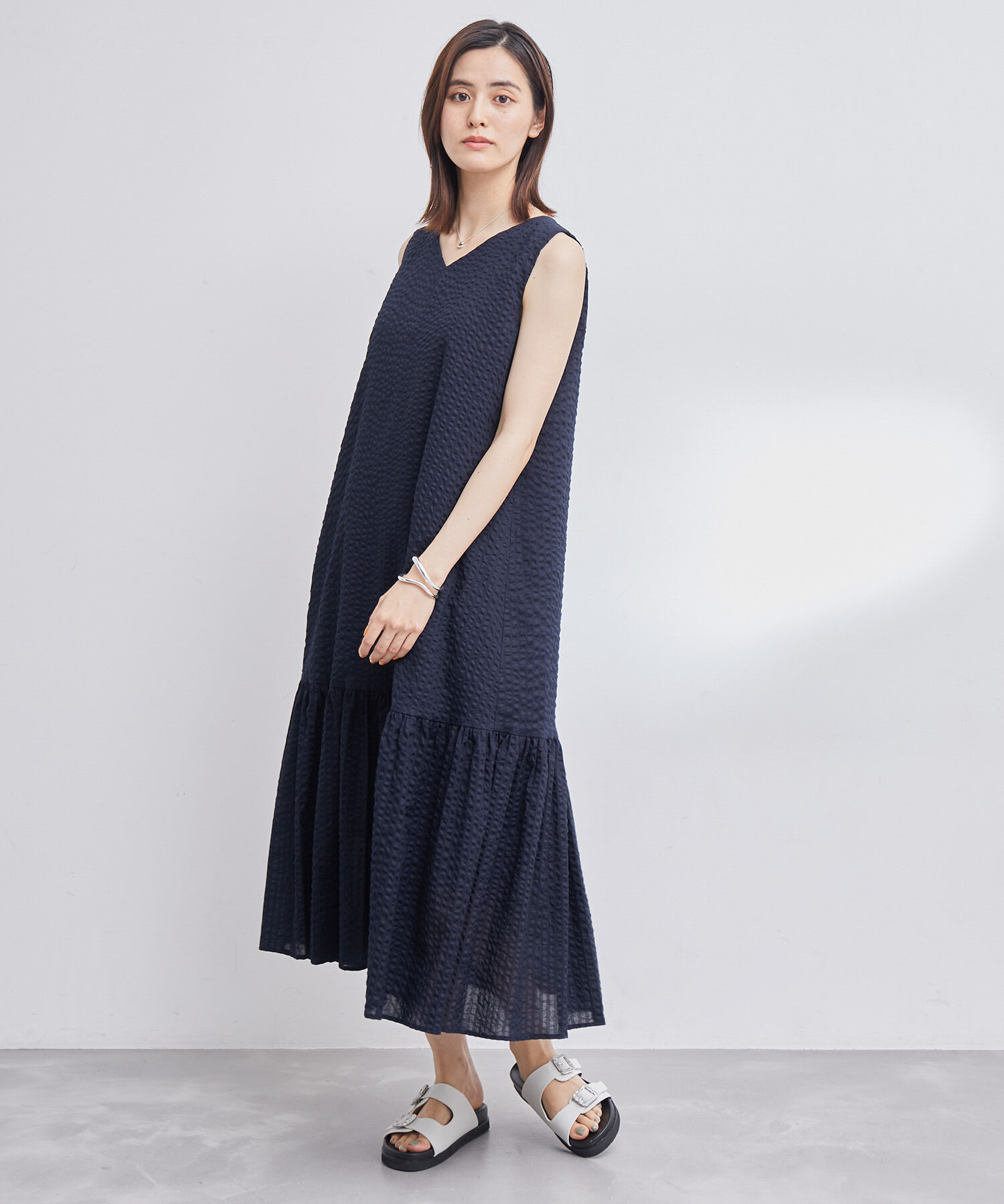 ROPE「プリント＆無地 ティアードワンピース」|ワンピース|