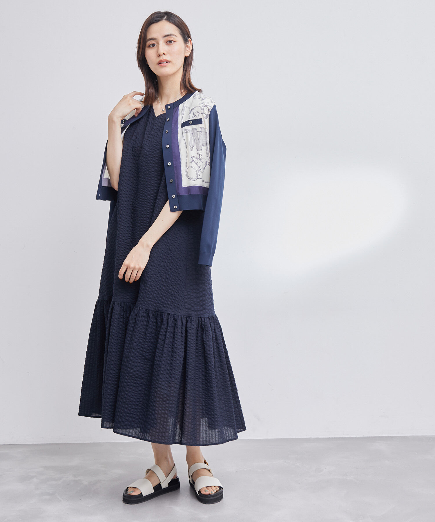 ROPE「プリント＆無地 ティアードワンピース」|ワンピース|