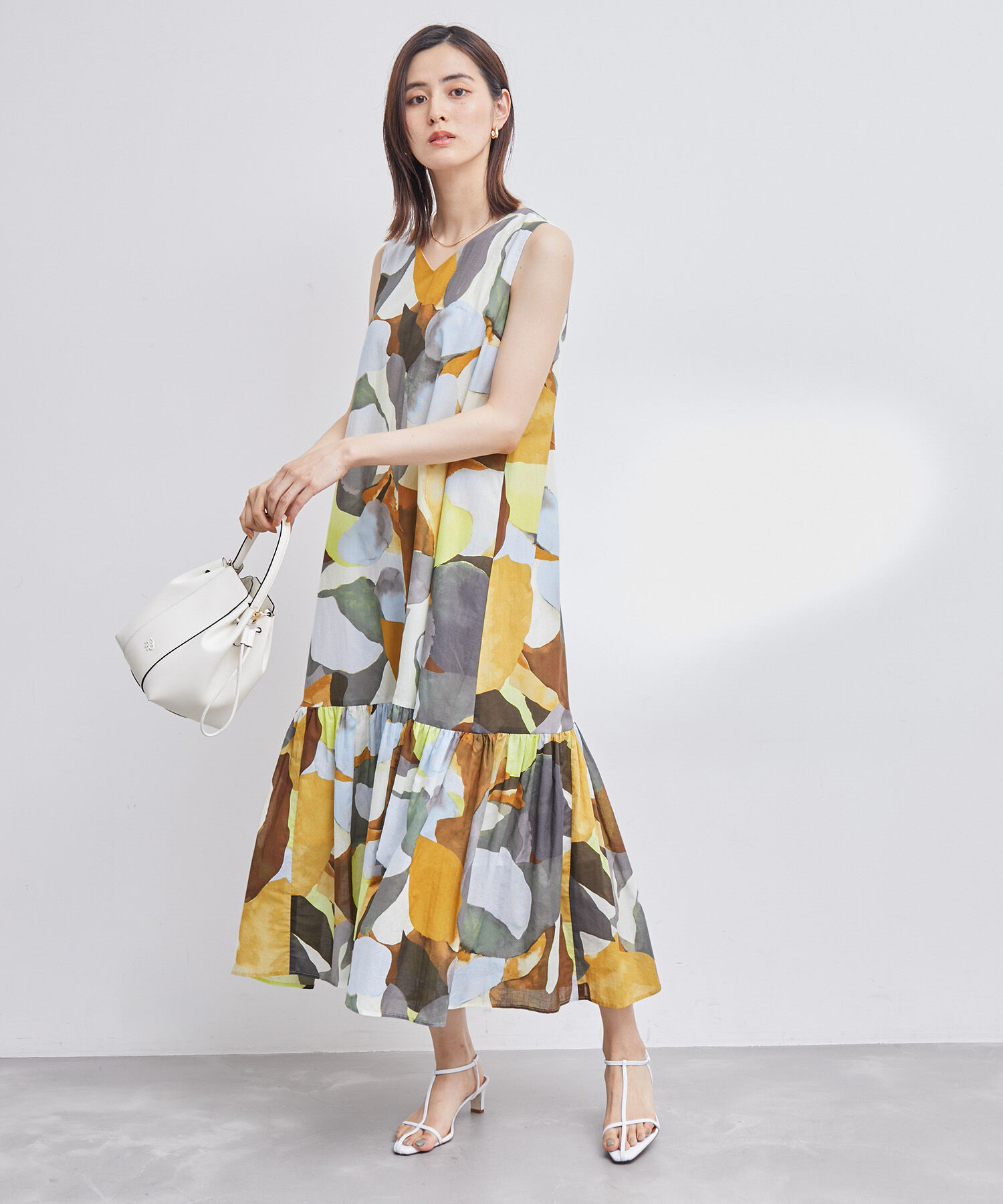 ROPE「プリント＆無地 ティアードワンピース」|ワンピース|