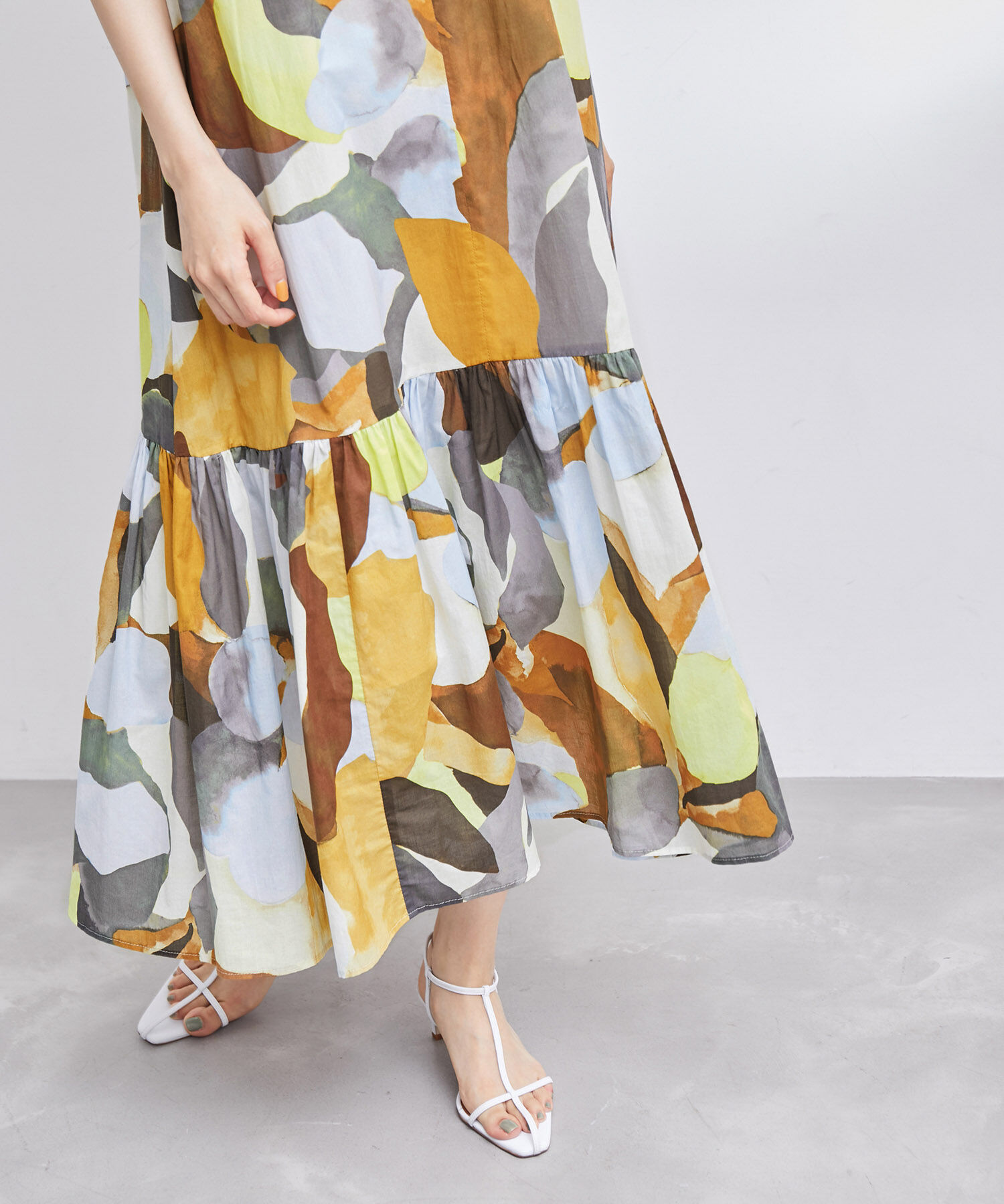 ROPE「プリント＆無地 ティアードワンピース」|ワンピース|