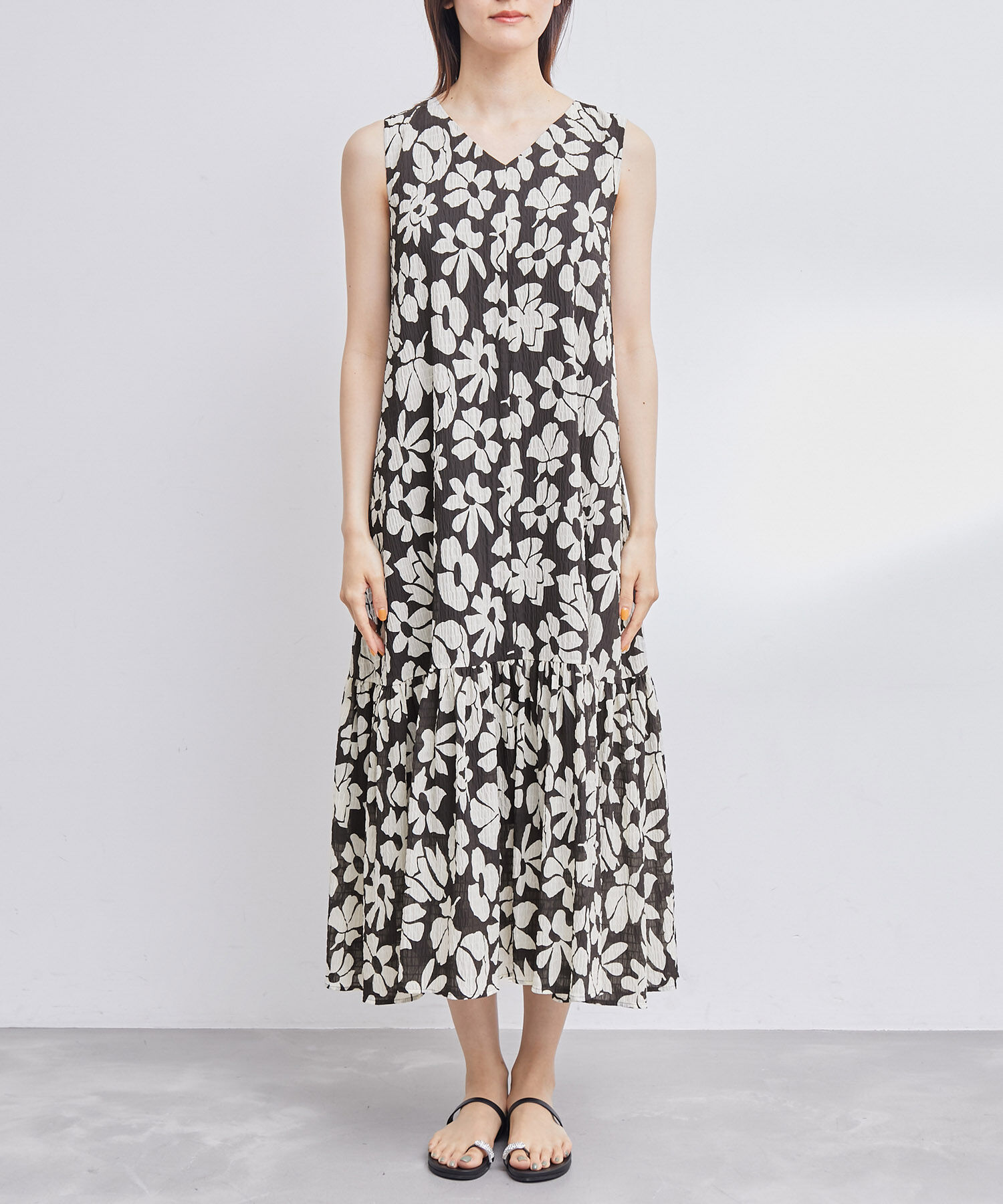 ROPE「プリント＆無地 ティアードワンピース」|ワンピース|