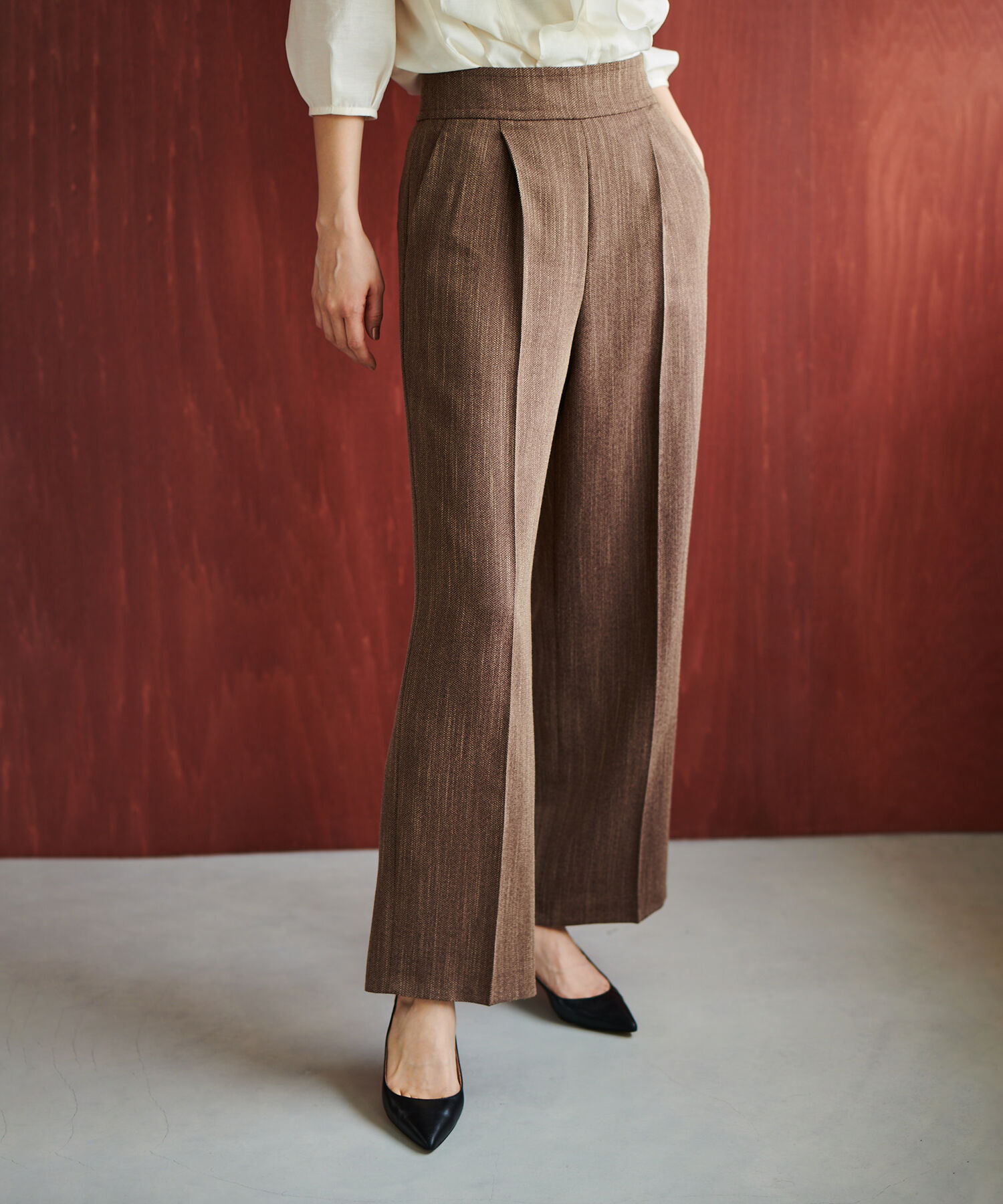 ROPE「ツイード調セミワイドパンツ/セットアップ対応」|その他|ダークブラウン系(21)