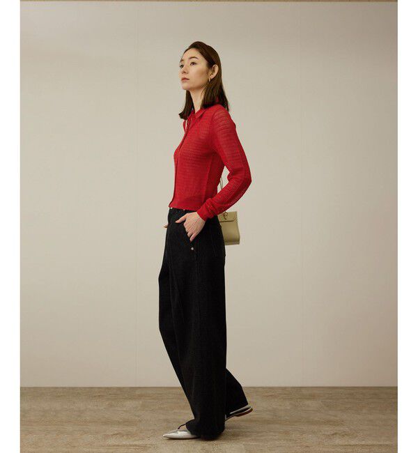 ROPE「透かし編み ニット ポロカーディガン」|カーディガン|