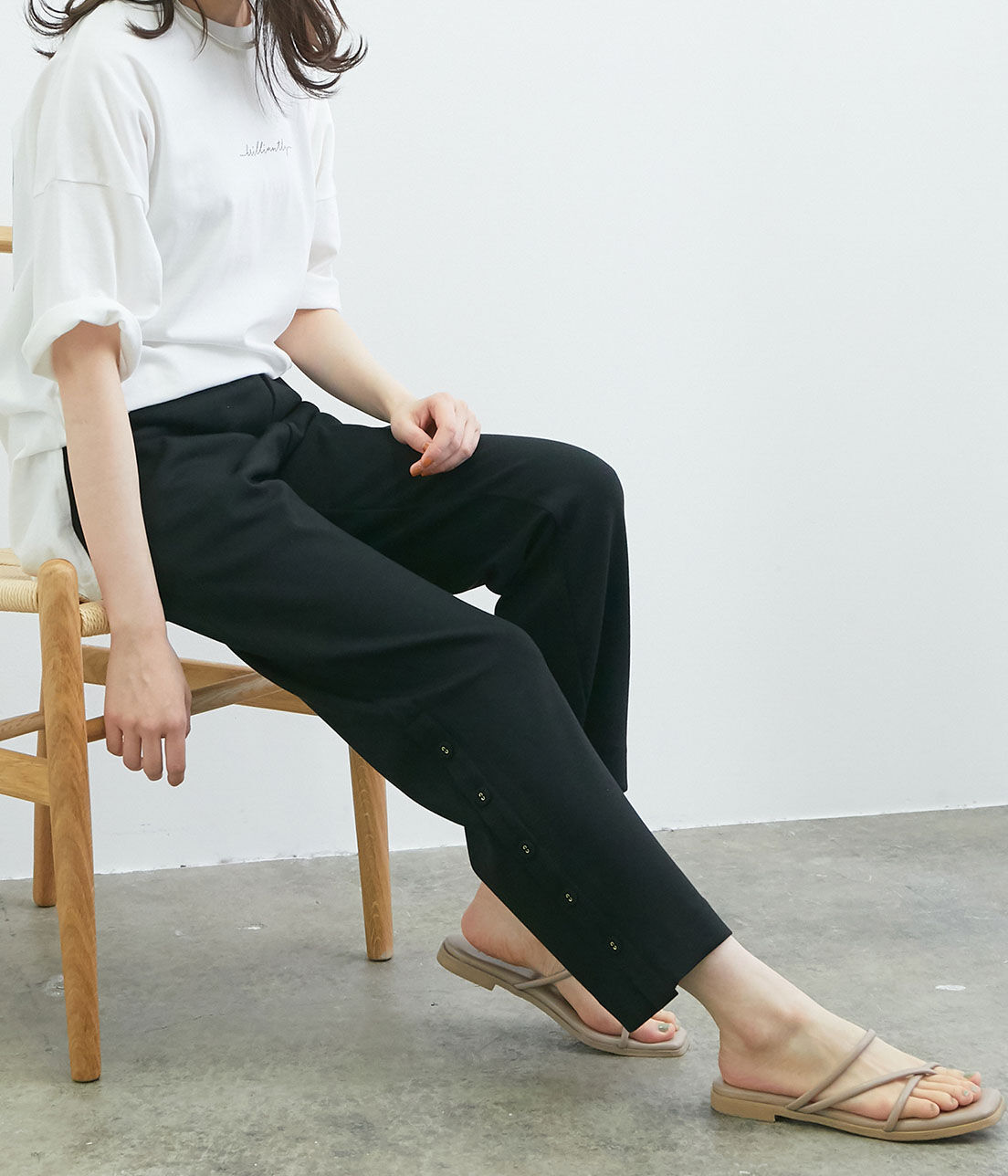 VIS「【スフレタッチ】ダンボールニットサイドスリットパンツ」|その他|ブラック(01)