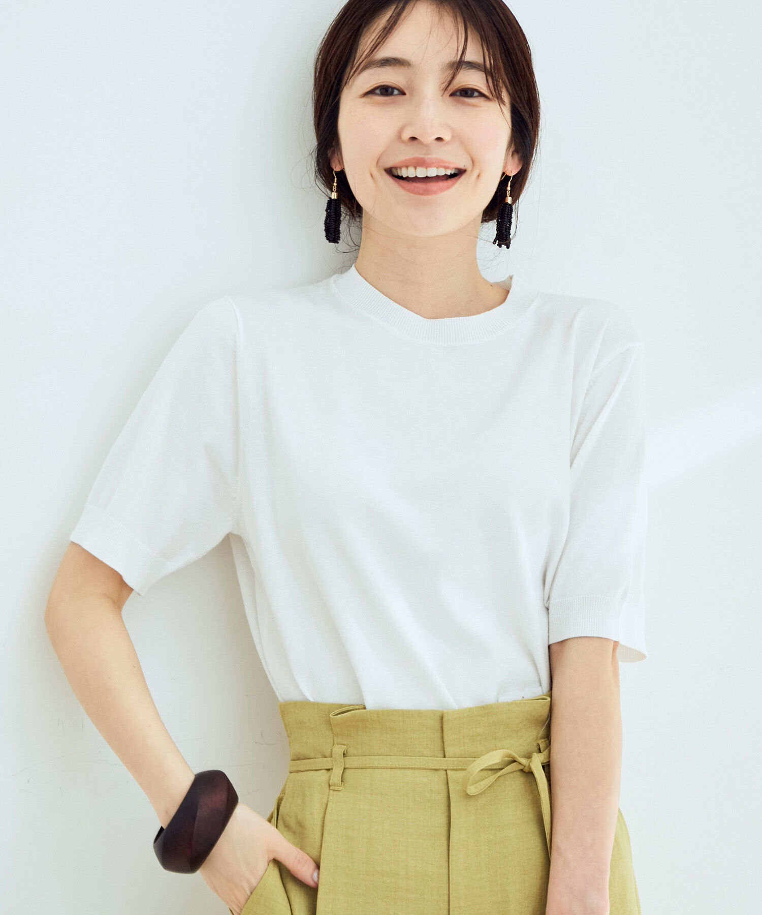 VIS「【接触冷感】ハーフスリーブベーシックニット」|ニット・セーター|ホワイト(10)