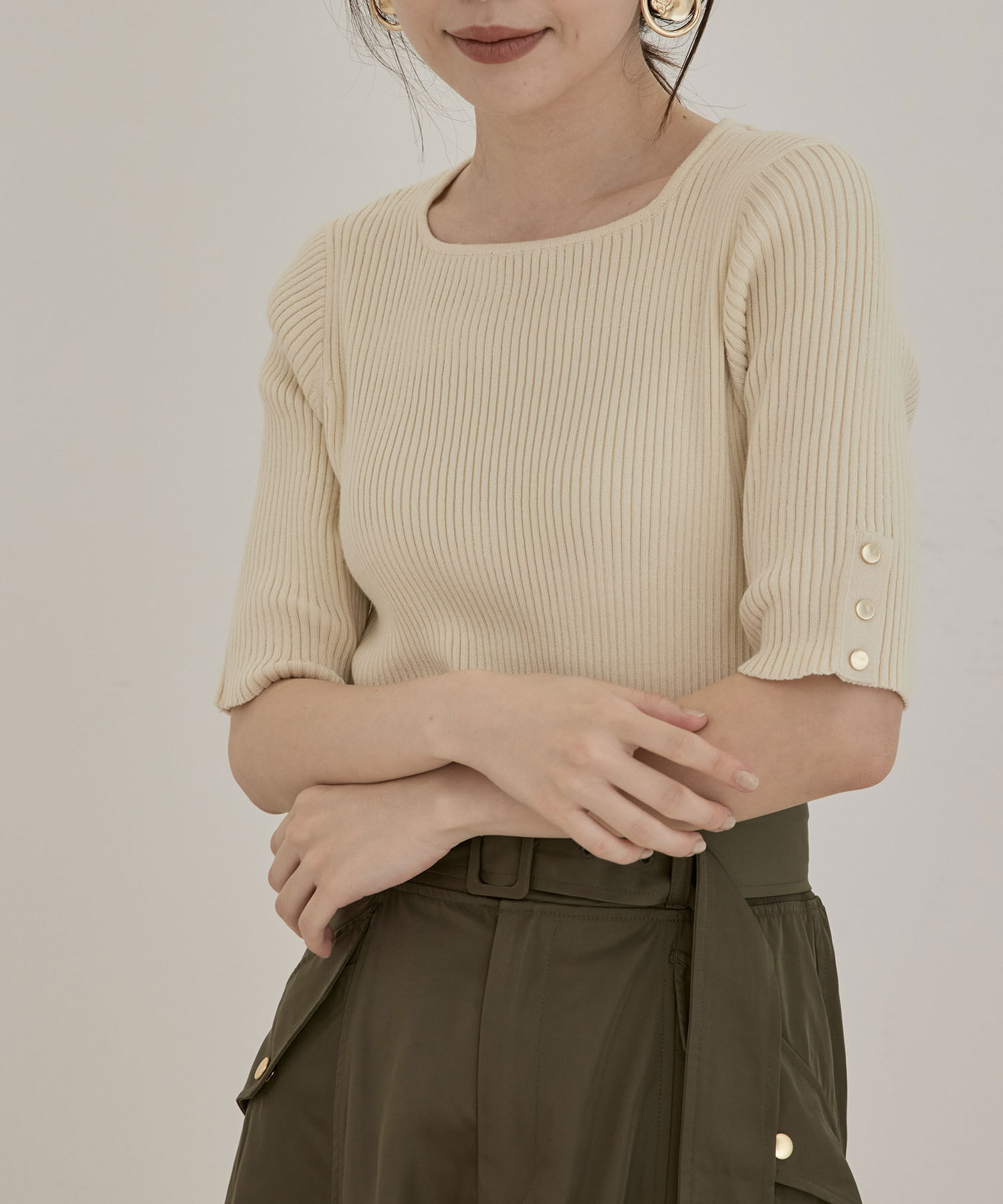 VIS「【洗える】5分袖スクエアネックリブニット」|ニット・セーター|キナリ(16)