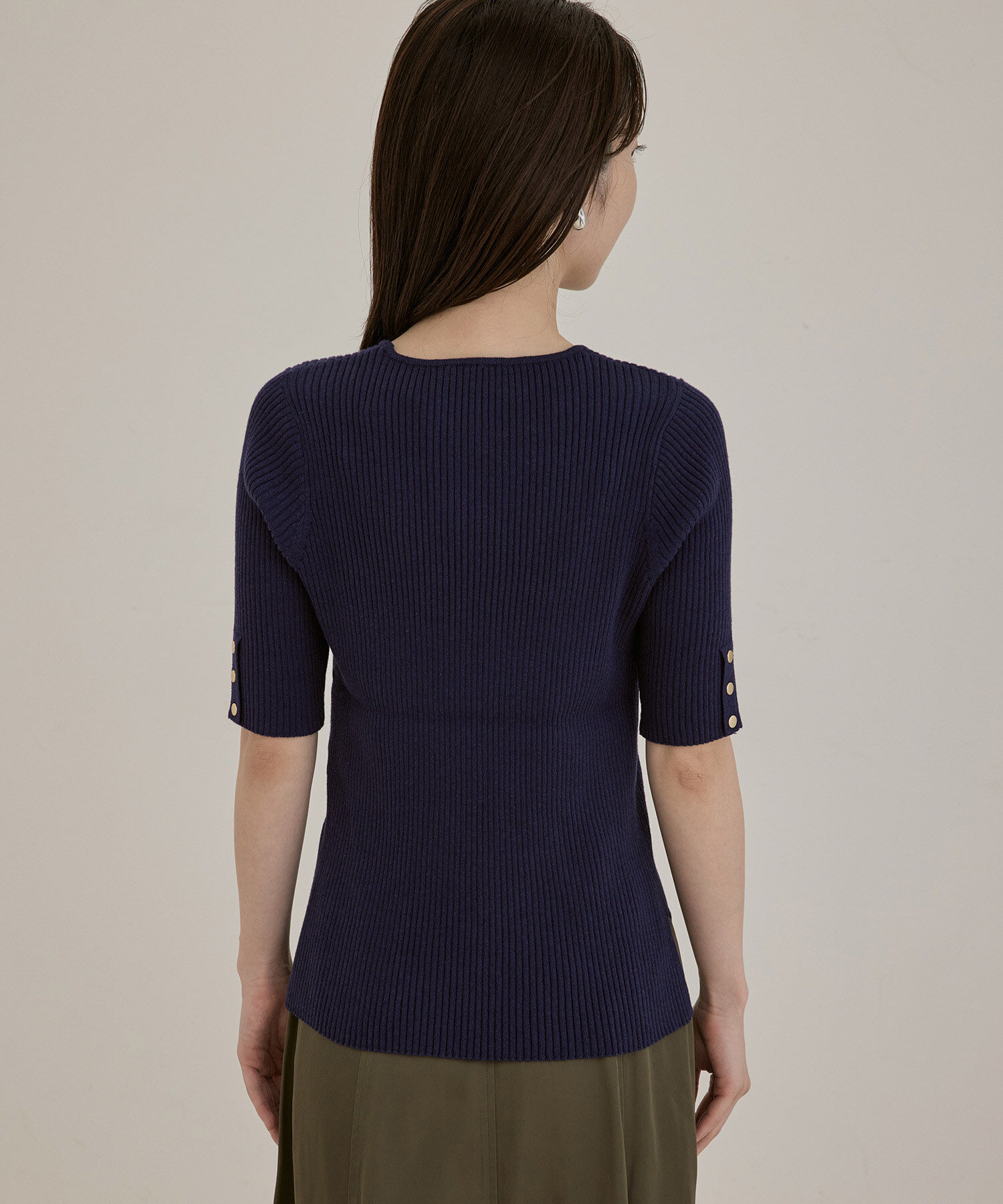 VIS「【洗える】5分袖スクエアネックリブニット」|ニット・セーター|