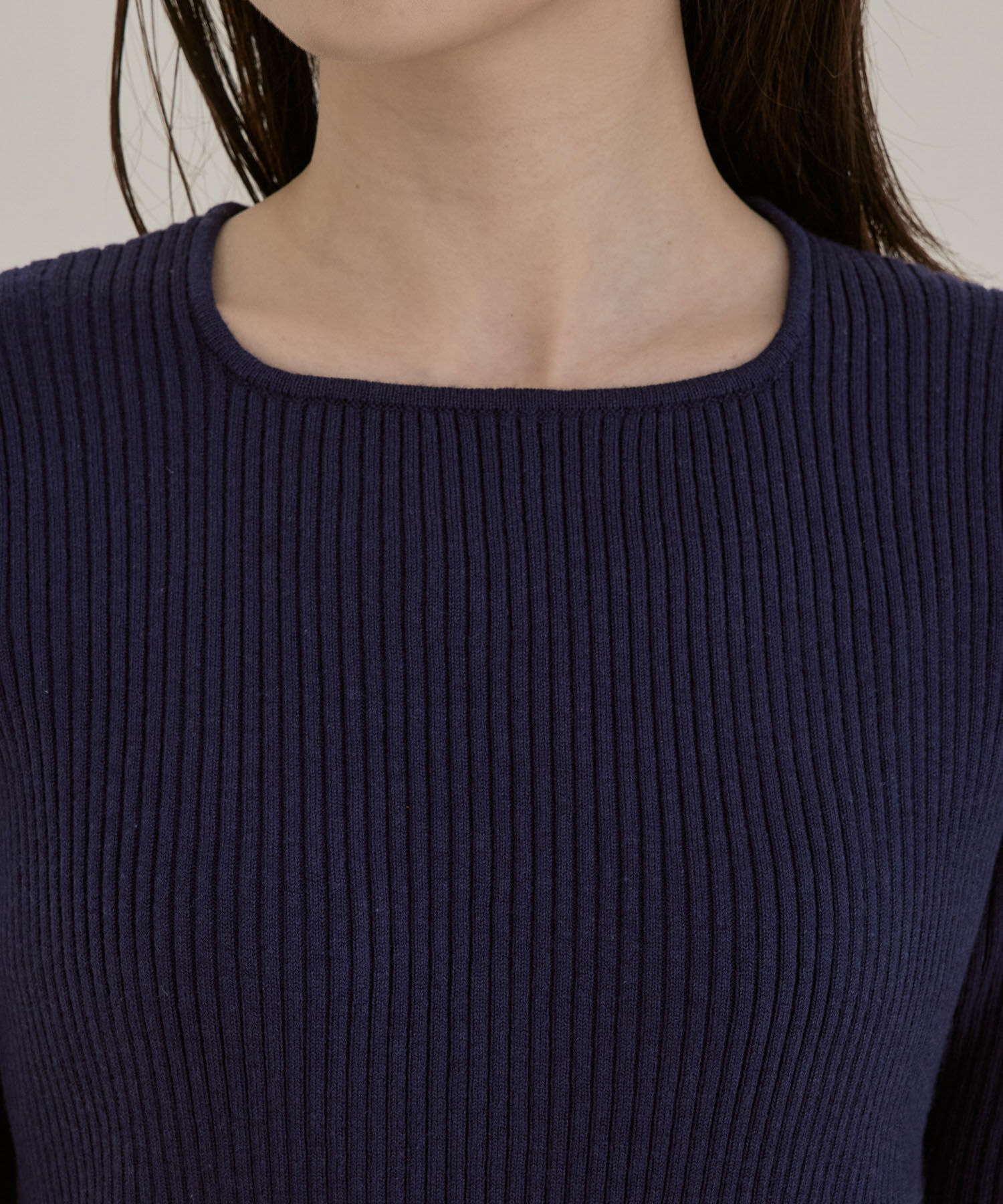 VIS「【洗える】5分袖スクエアネックリブニット」|ニット・セーター|