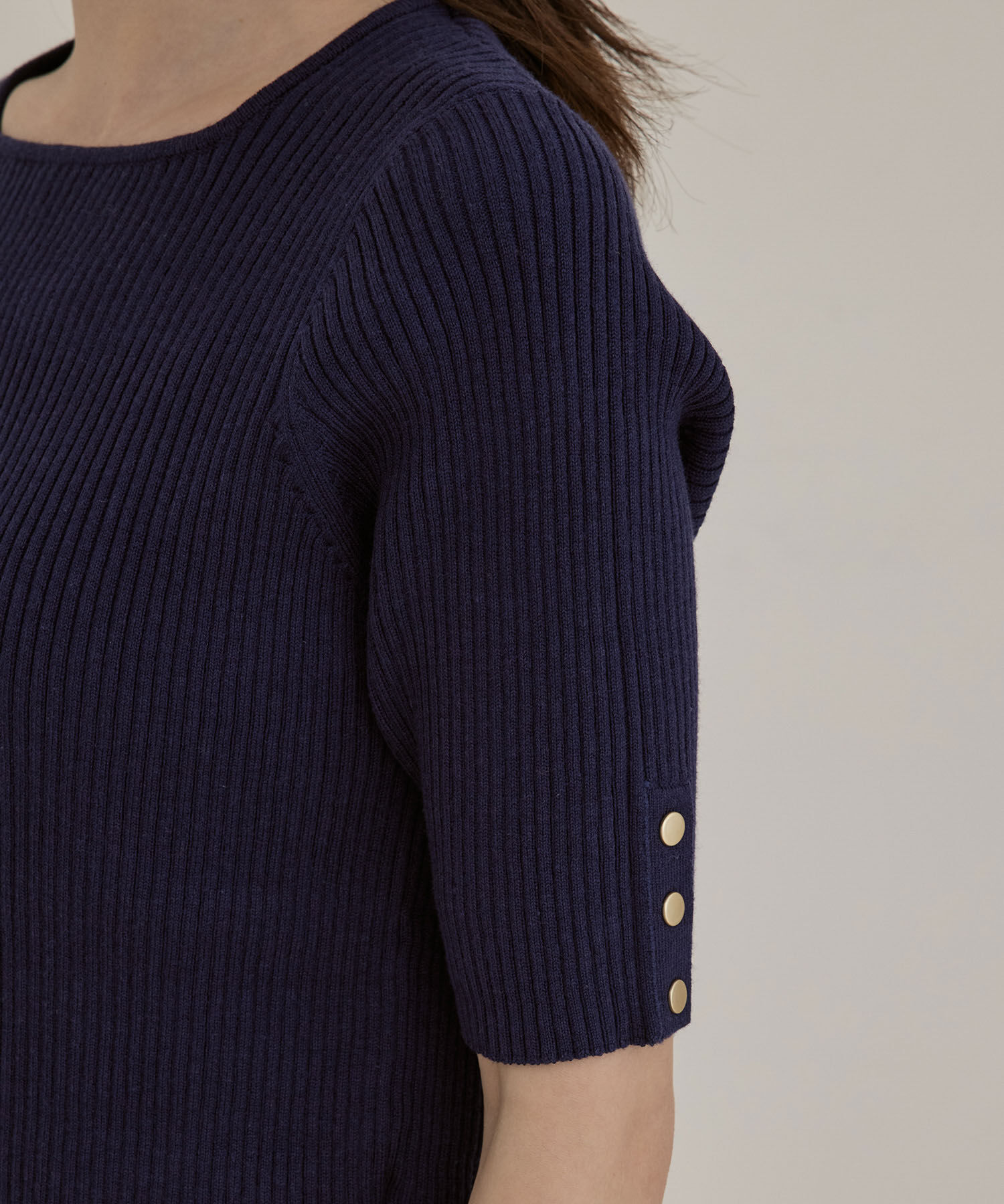 VIS「【洗える】5分袖スクエアネックリブニット」|ニット・セーター|