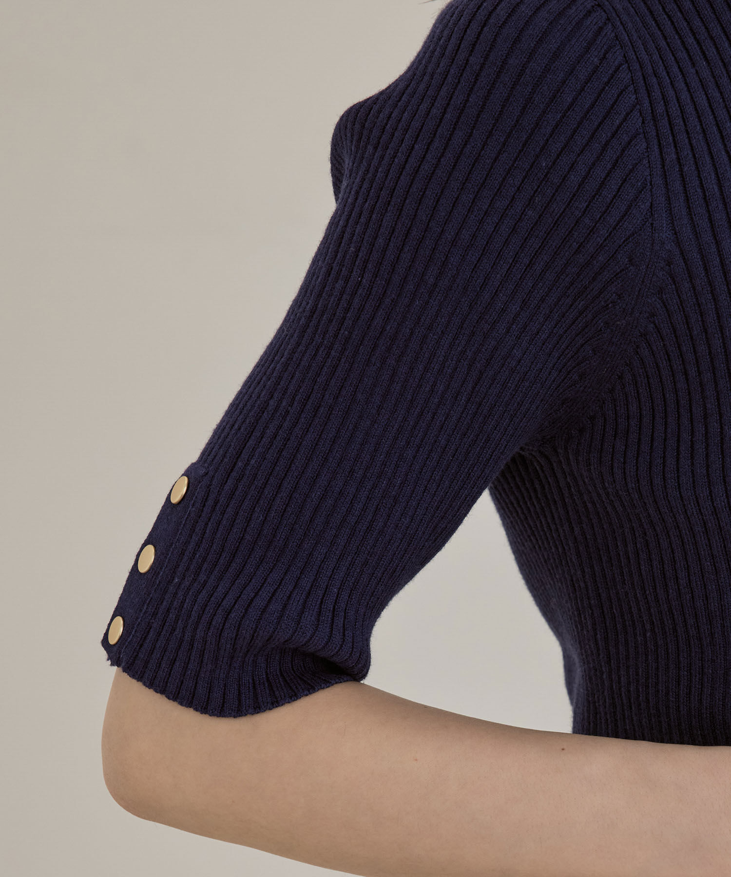 VIS「【洗える】5分袖スクエアネックリブニット」|ニット・セーター|