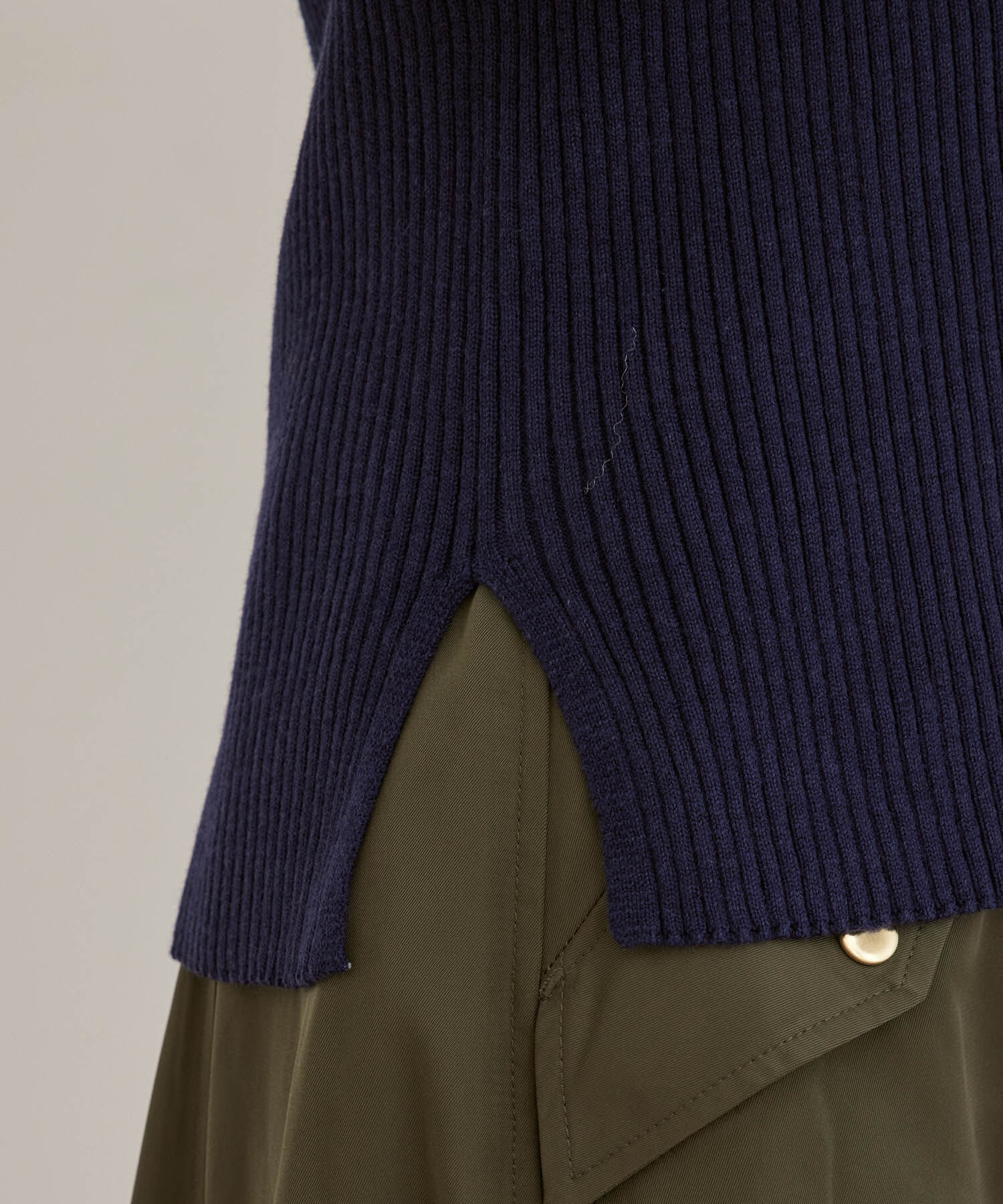 VIS「【洗える】5分袖スクエアネックリブニット」|ニット・セーター|