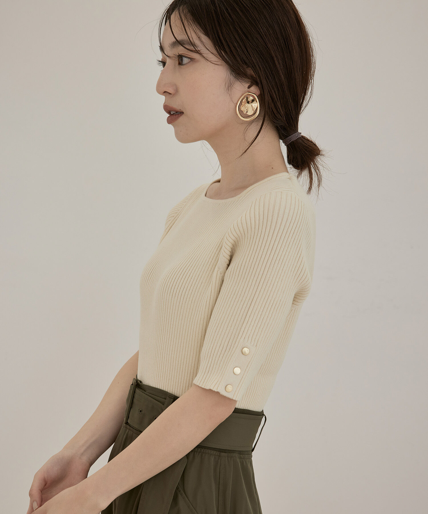 VIS「【洗える】5分袖スクエアネックリブニット」|ニット・セーター|