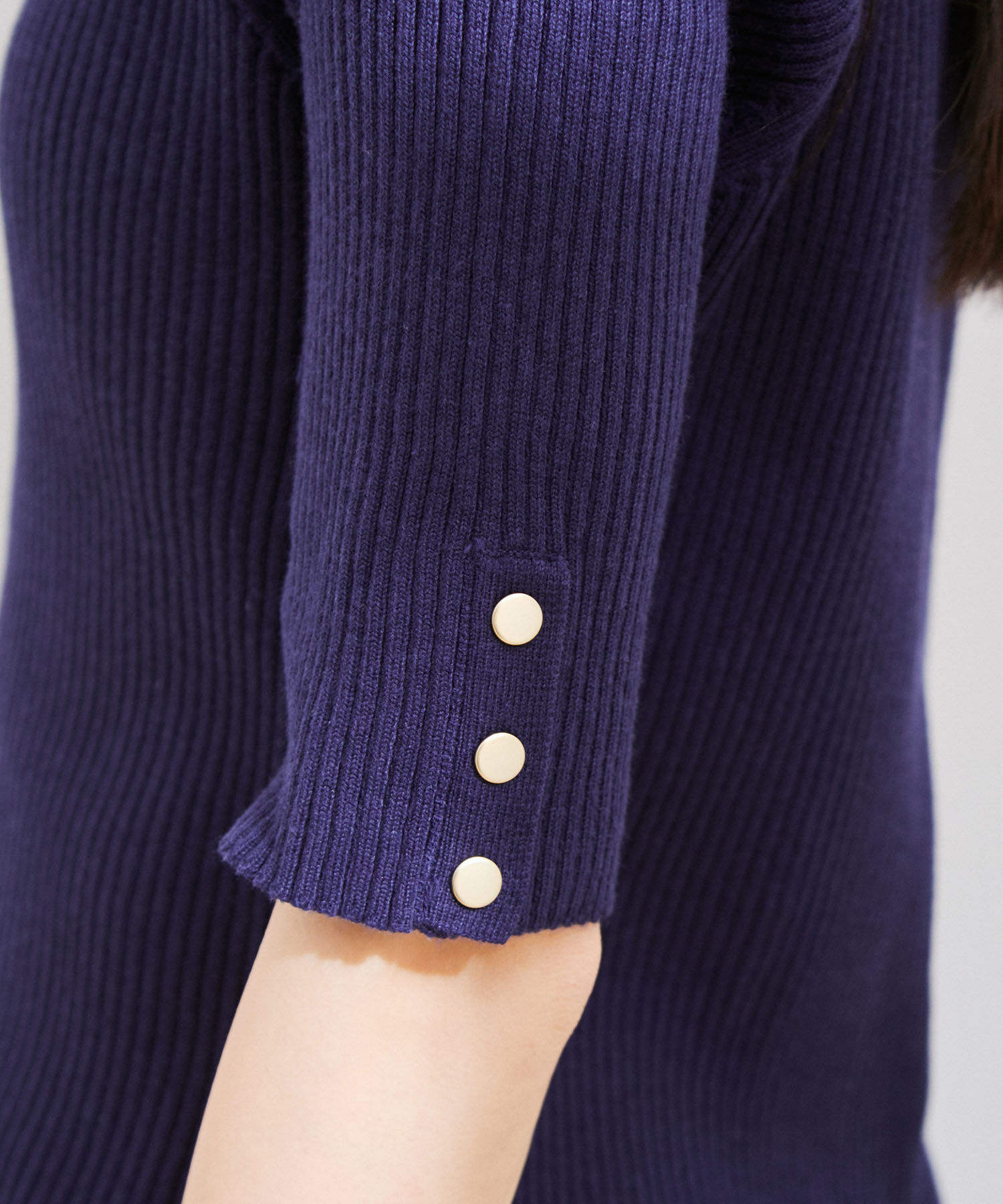 VIS「【洗える】5分袖スクエアネックリブニット」|ニット・セーター|