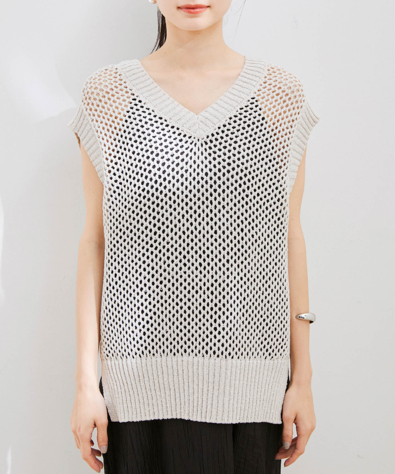 VIS「【前後2WAY】ラメメッシュニットべスト」|ベスト・ジレ|