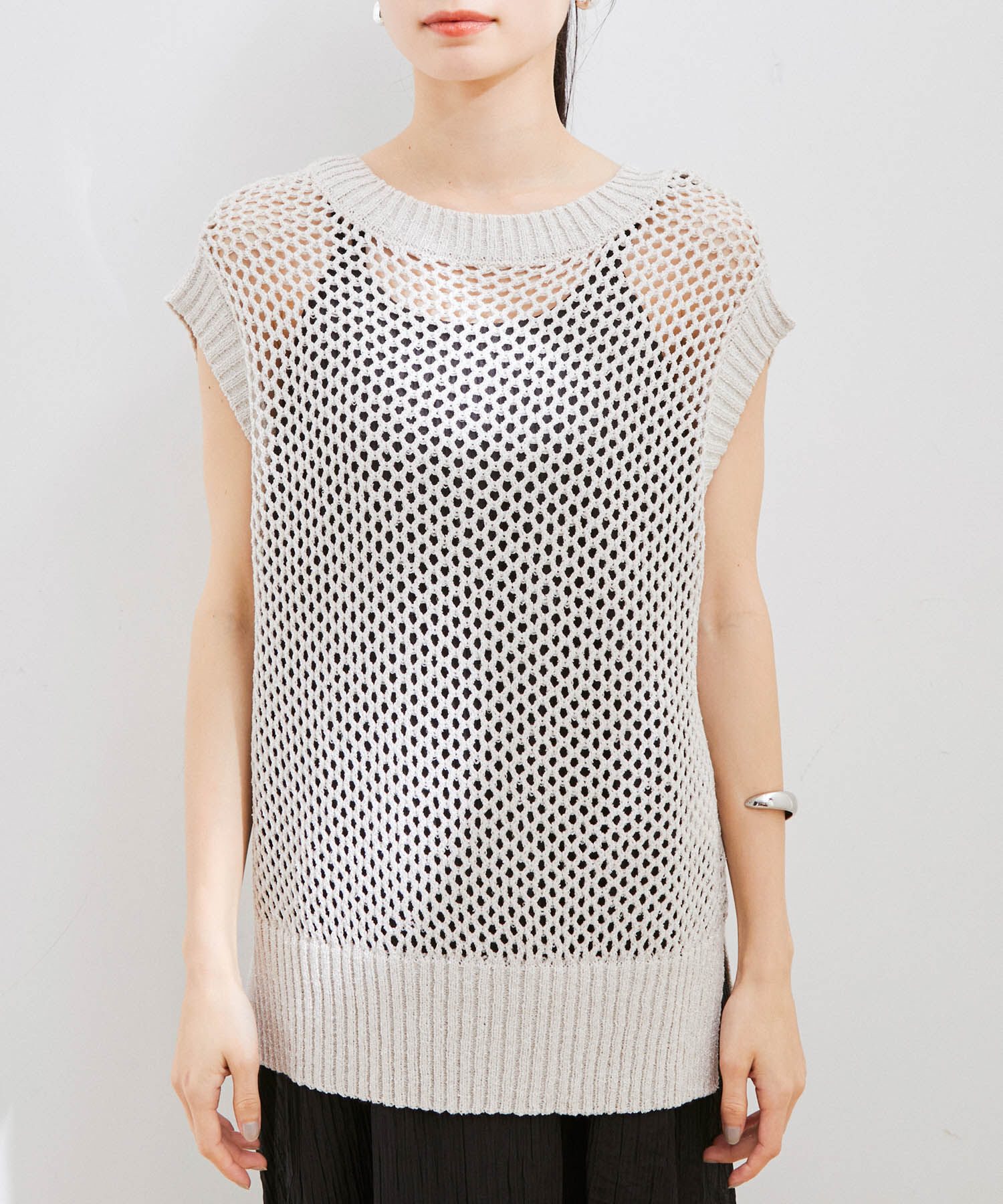 VIS「【前後2WAY】ラメメッシュニットべスト」|ベスト・ジレ|