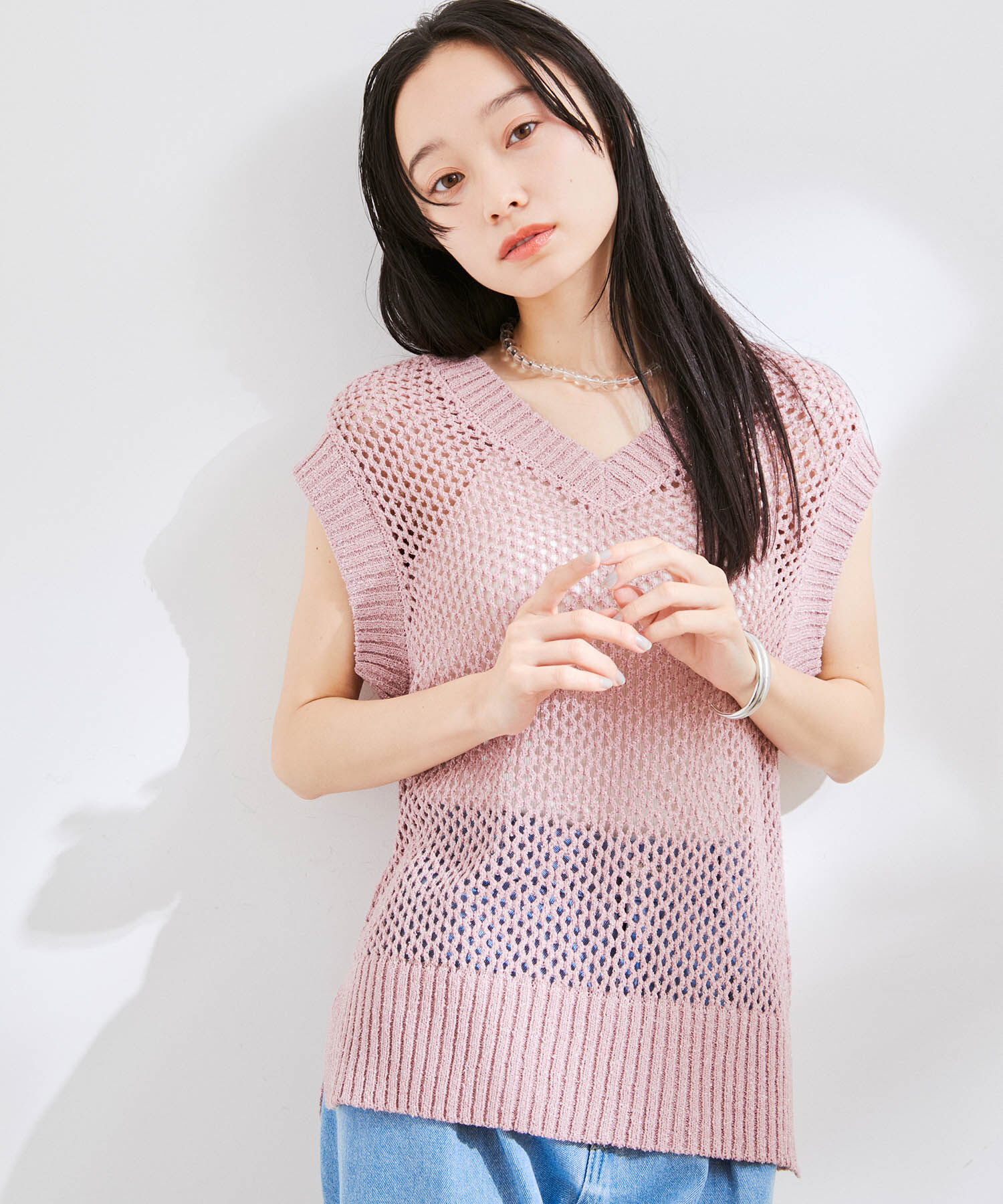 VIS「【前後2WAY】ラメメッシュニットべスト」|ベスト・ジレ|