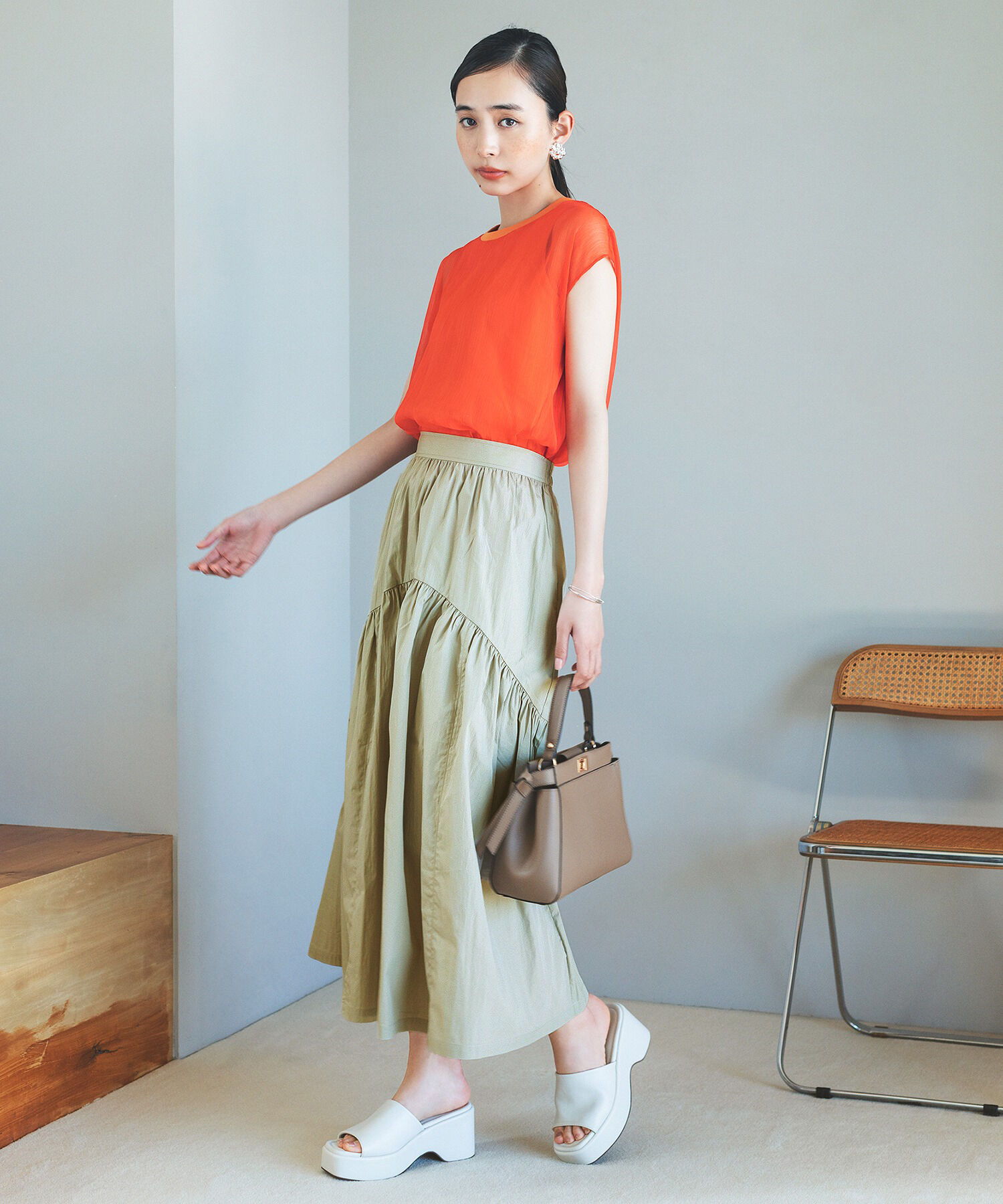 VIS「【洗える】デザイン切替フレアスカート」|スカート|