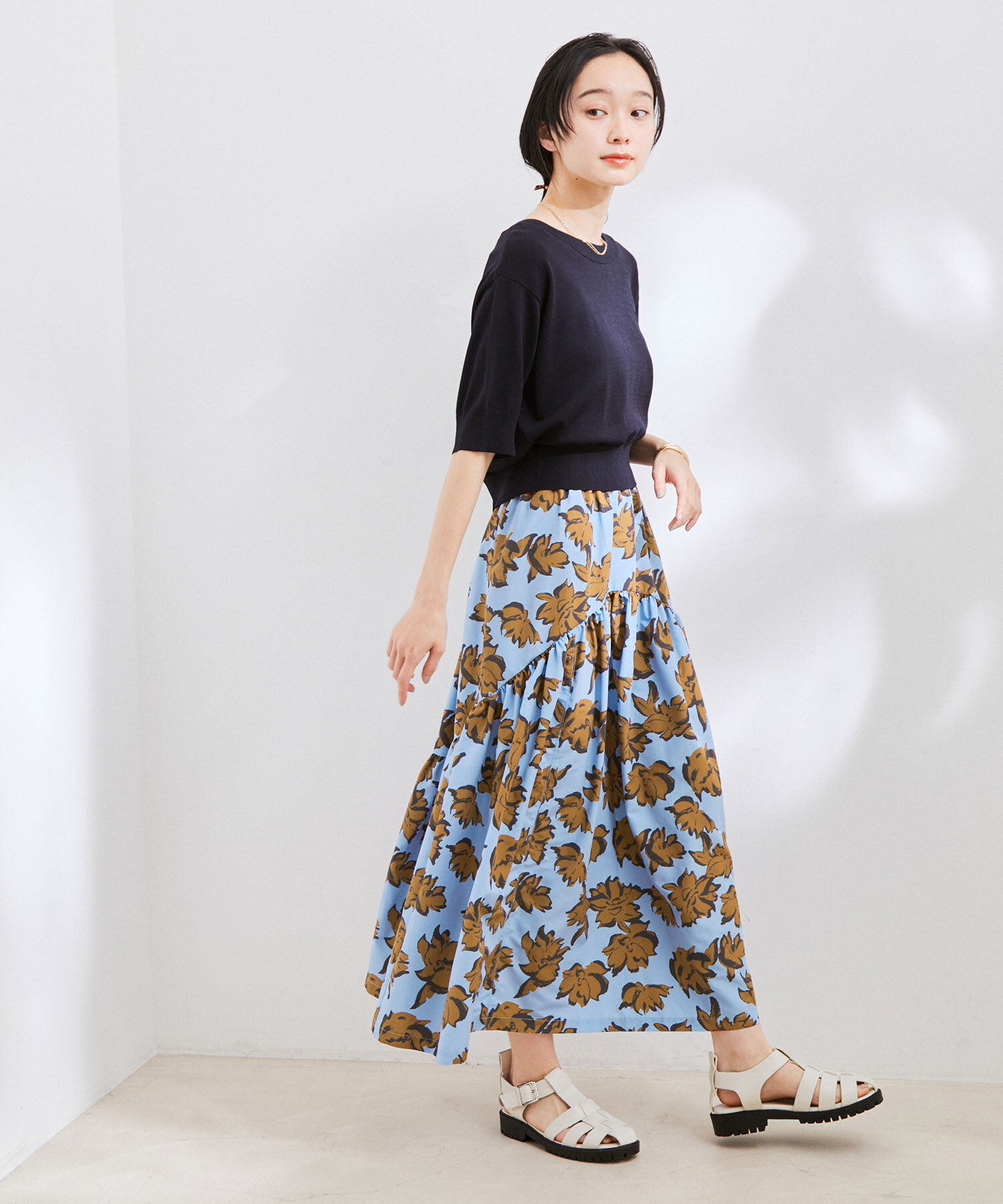 VIS「【洗える】デザイン切替フレアスカート」|スカート|