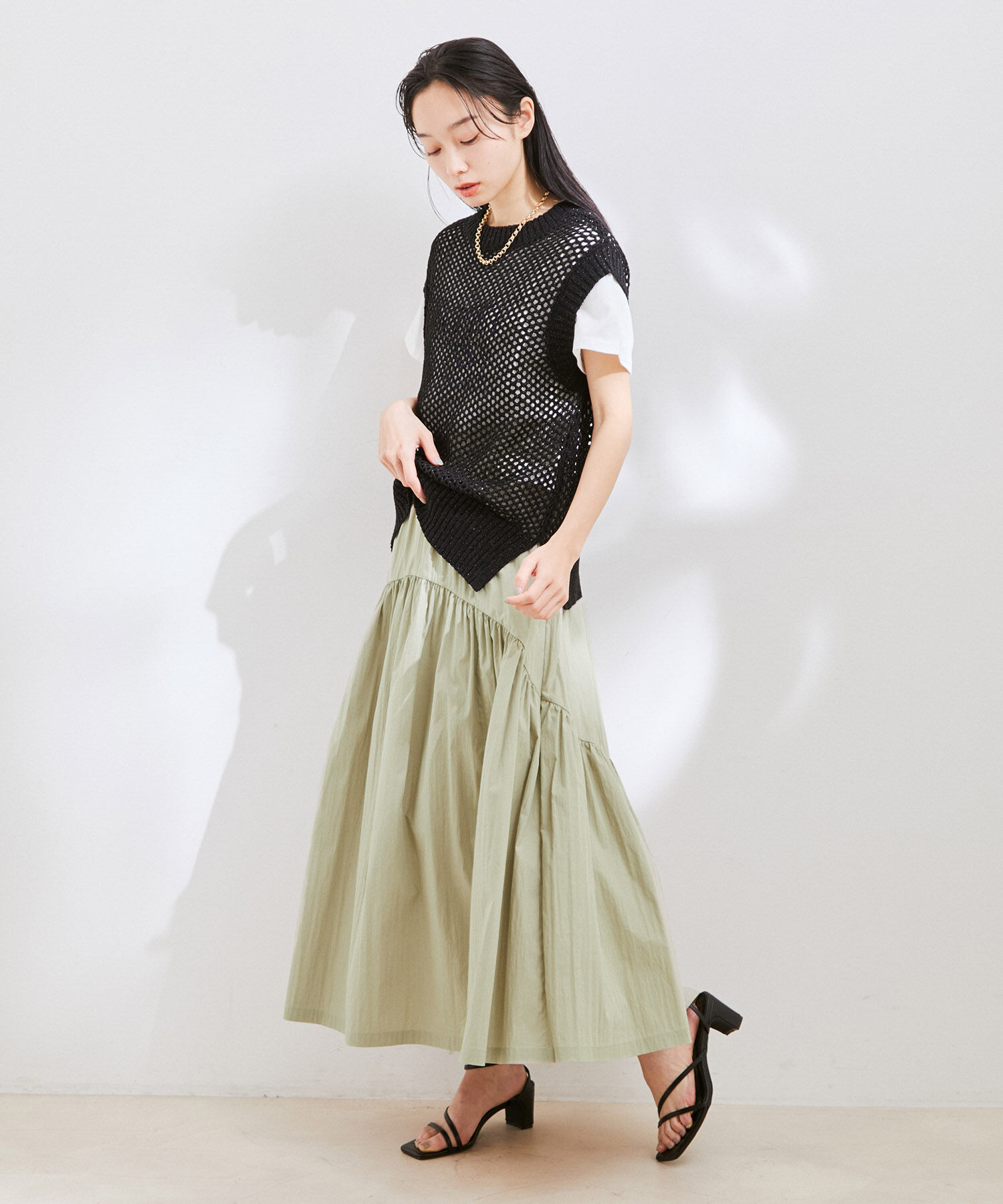 VIS「【洗える】デザイン切替フレアスカート」|スカート|