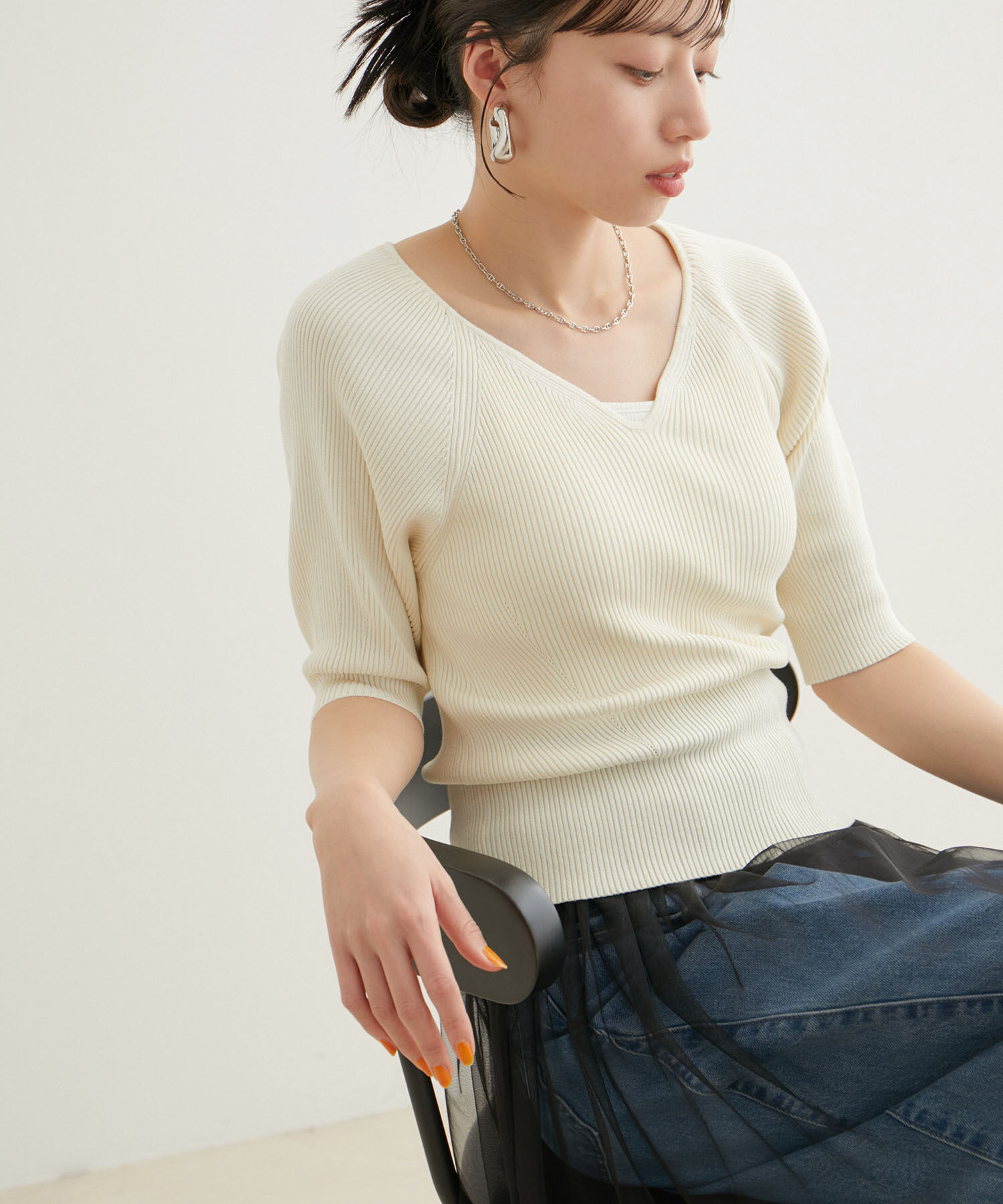 VIS「ハートネックハーフスリーブリブニット」|ニット・セーター|キナリ(16)