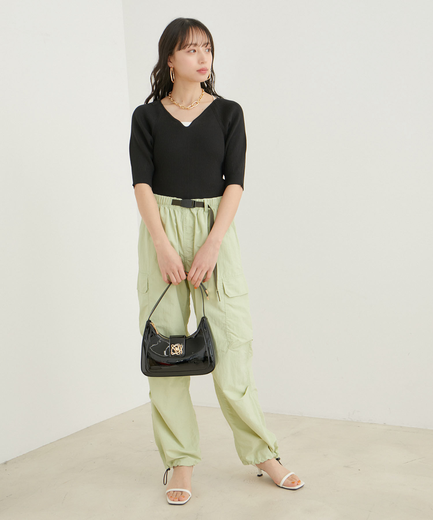 VIS「ハートネックハーフスリーブリブニット」|ニット・セーター|