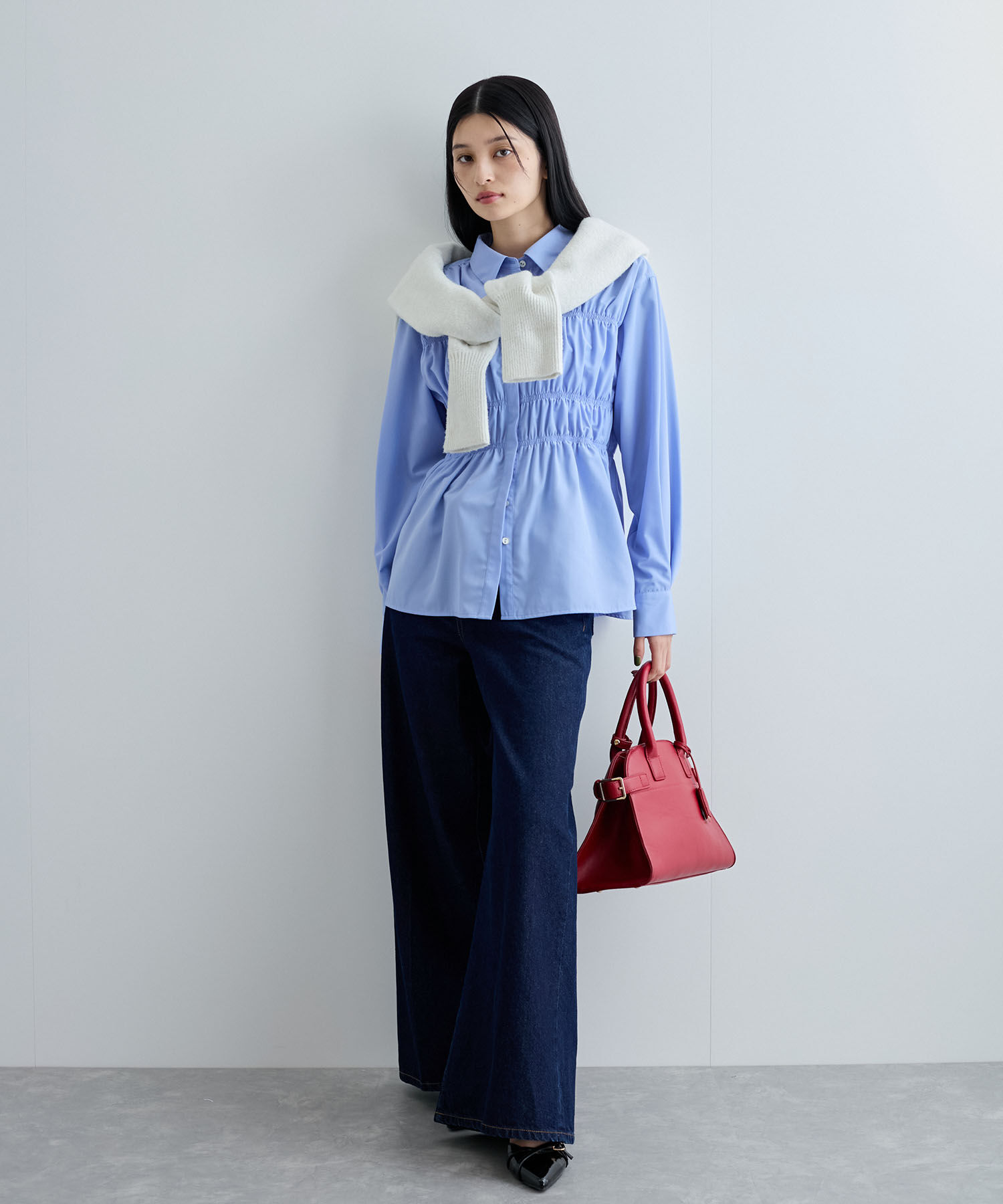 VIS「【洗える】シャーリングデザインシャツ」|シャツ・ブラウス|