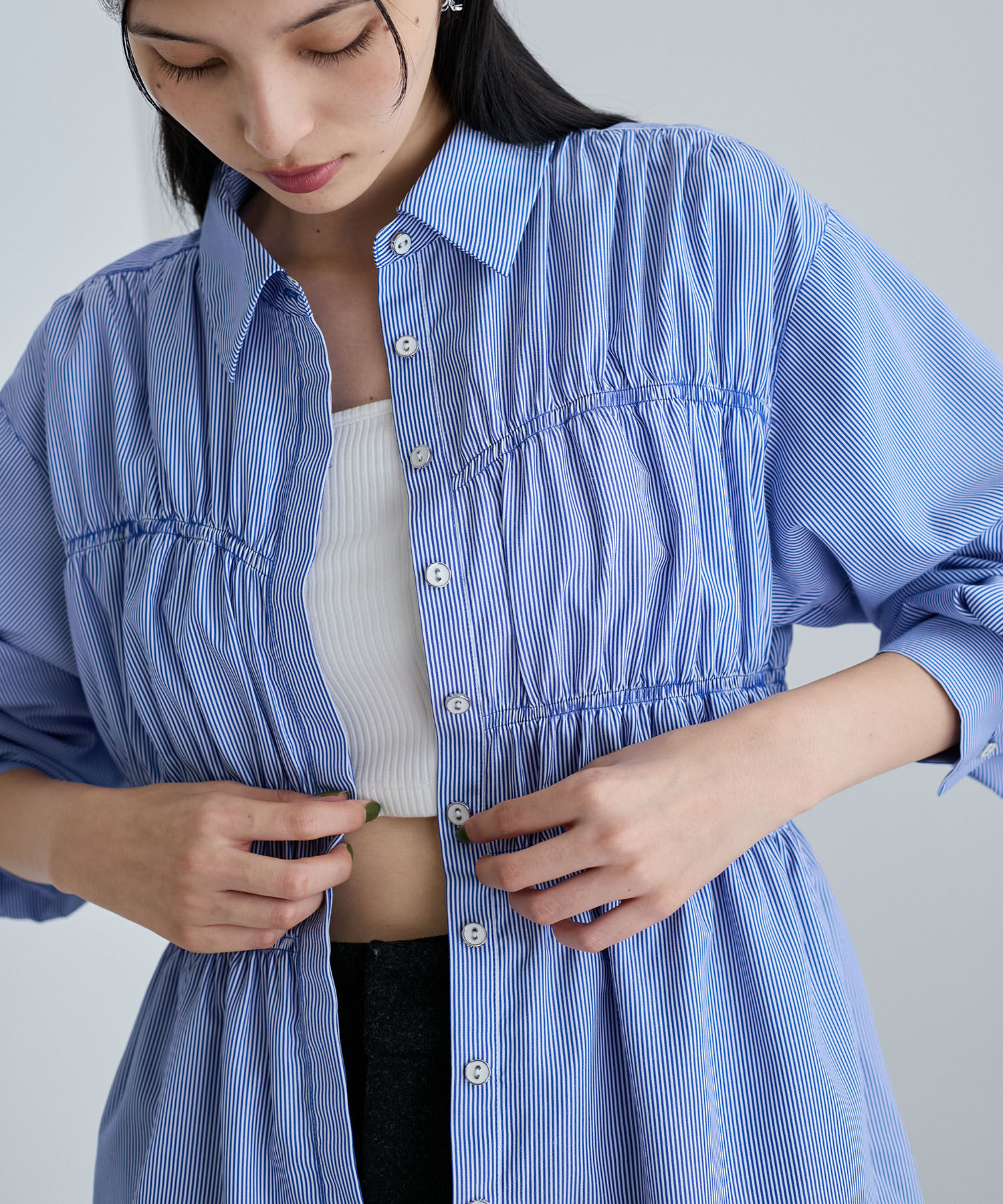 VIS「【洗える】シャーリングデザインシャツ」|シャツ・ブラウス|