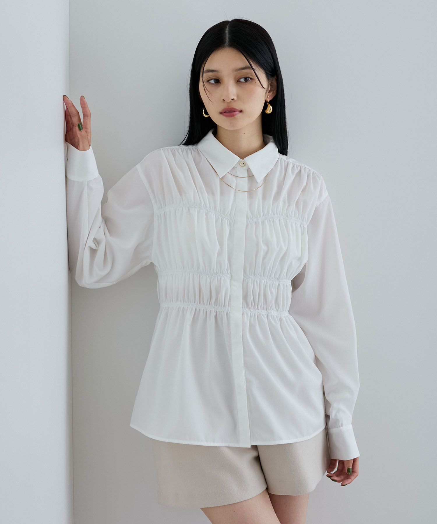 VIS「【洗える】シャーリングデザインシャツ」|シャツ・ブラウス|