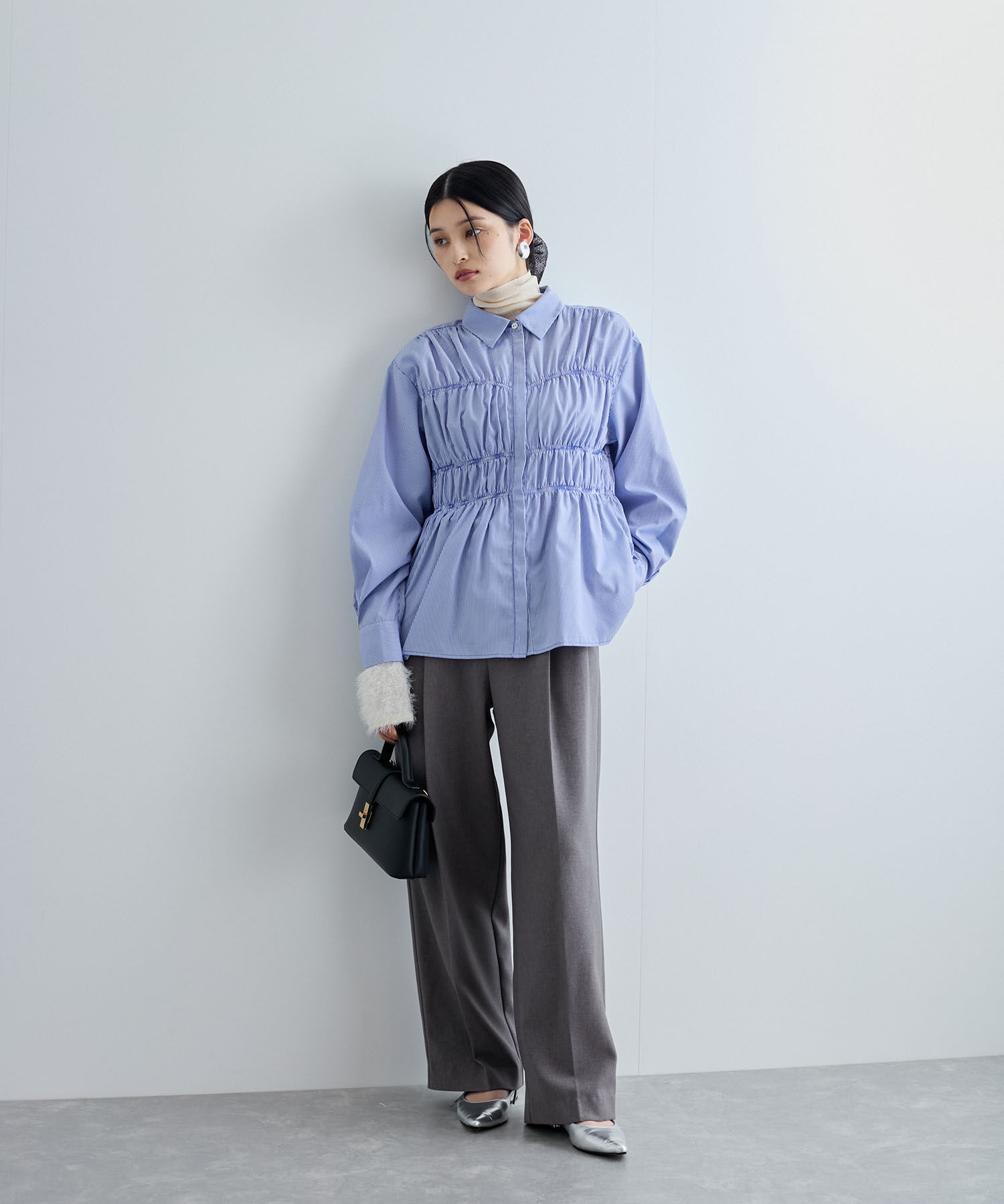 VIS「【洗える】シャーリングデザインシャツ」|シャツ・ブラウス|