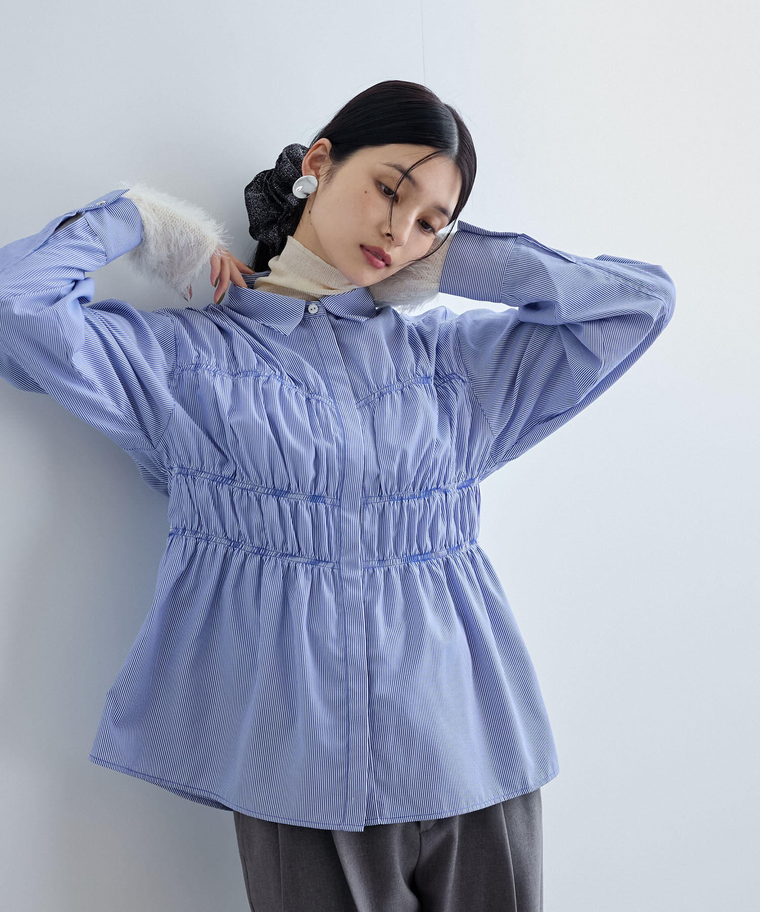 VIS「【洗える】シャーリングデザインシャツ」|シャツ・ブラウス|